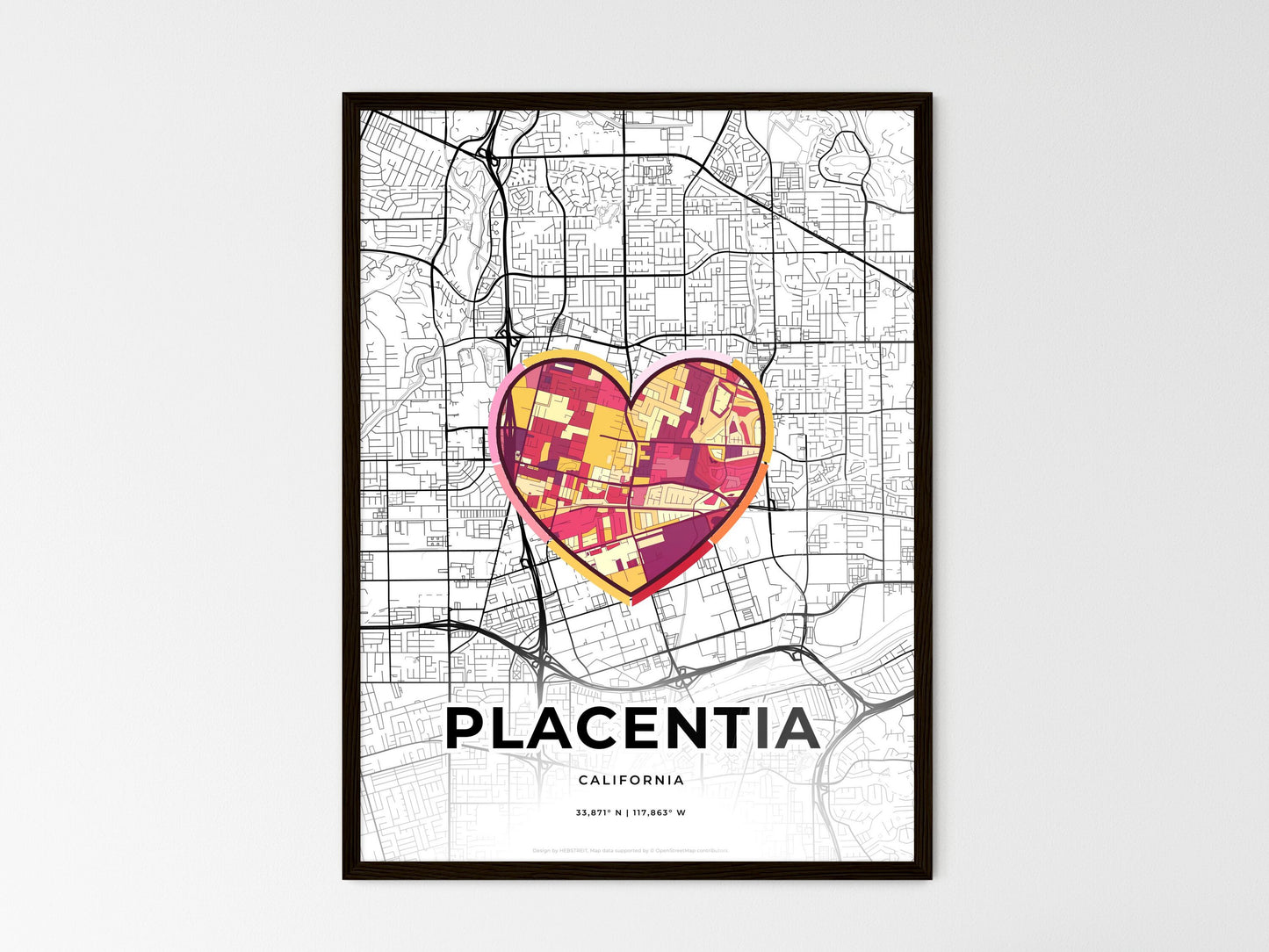 PLACENTIA CALIFORNIA minimal art map with a colorful icon. Style 2