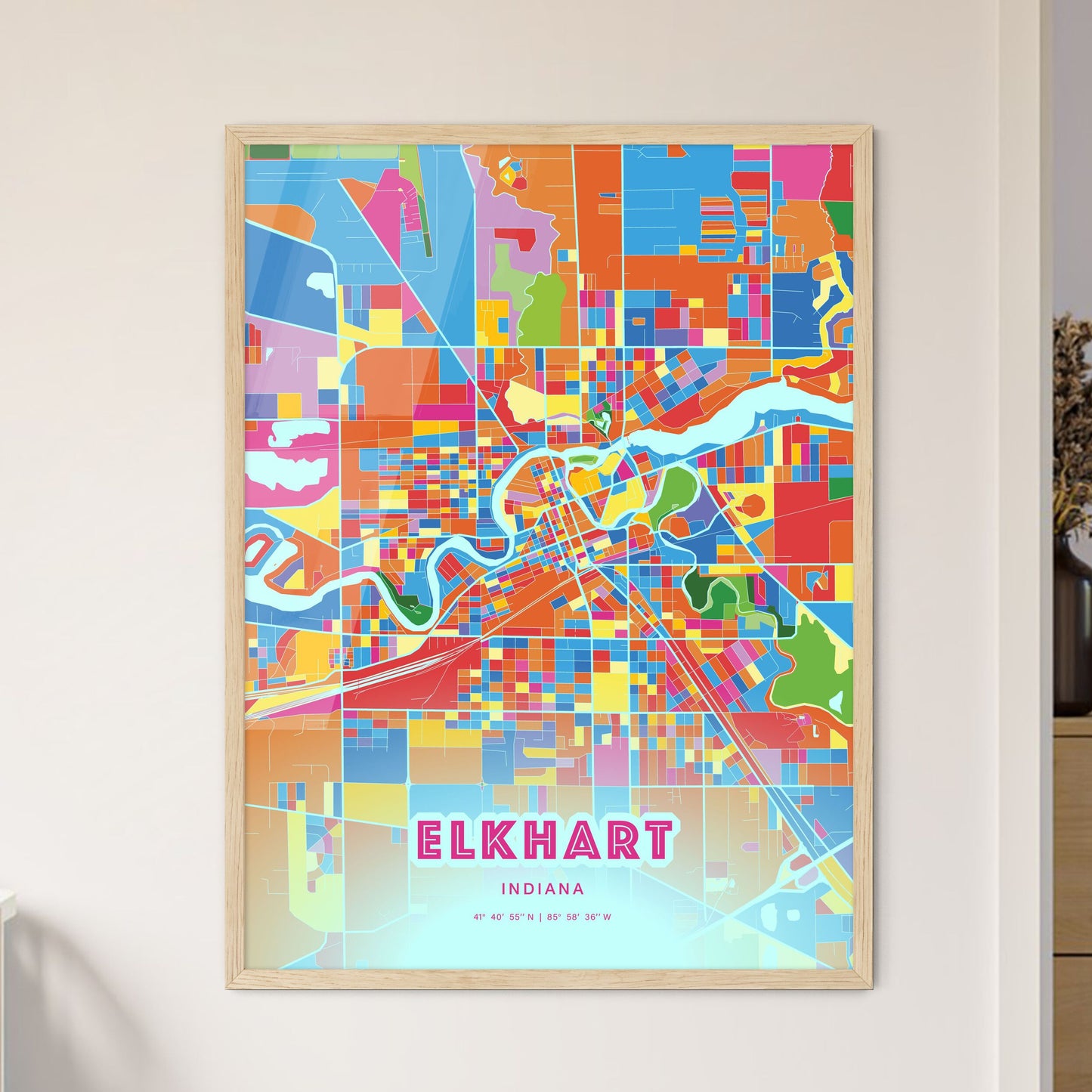 Colorful ELKHART INDIANA Fine Art Map Crazy Colors