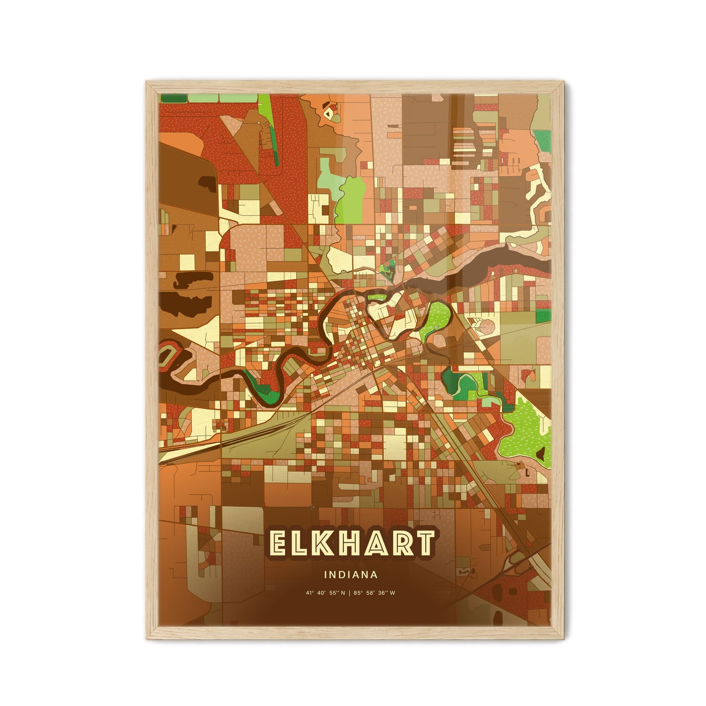 Colorful ELKHART INDIANA Fine Art Map Farmhouse