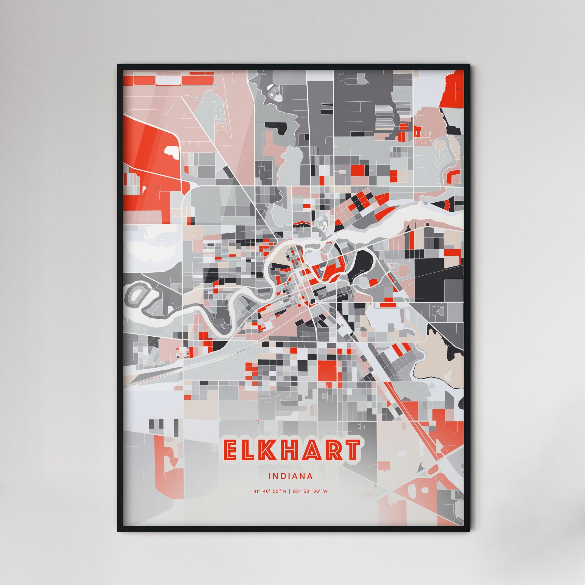 Colorful ELKHART INDIANA Fine Art Map Modern