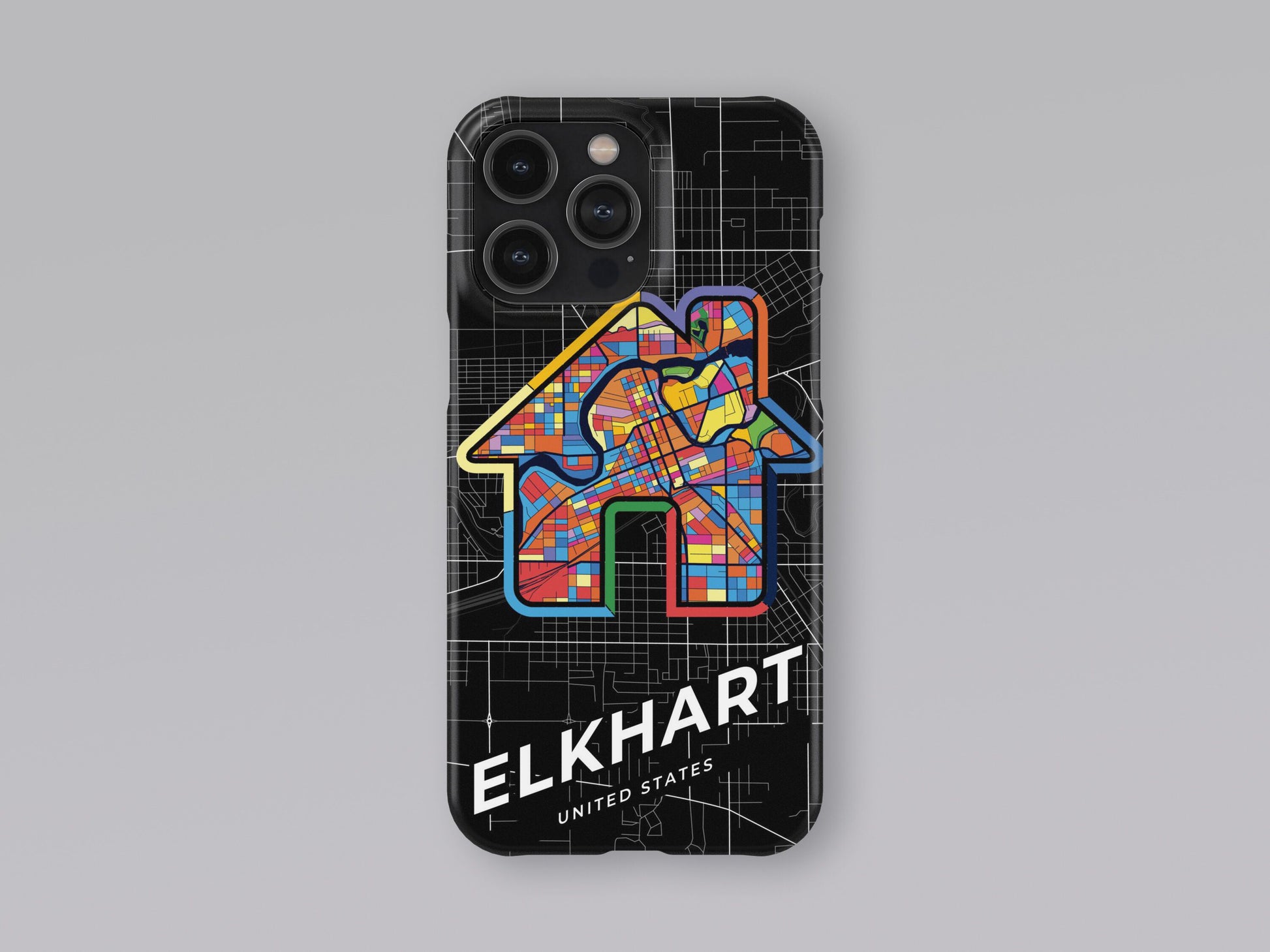 Elkhart Indiana slim phone case with colorful icon. Birthday, wedding or housewarming gift. Couple match cases. 3
