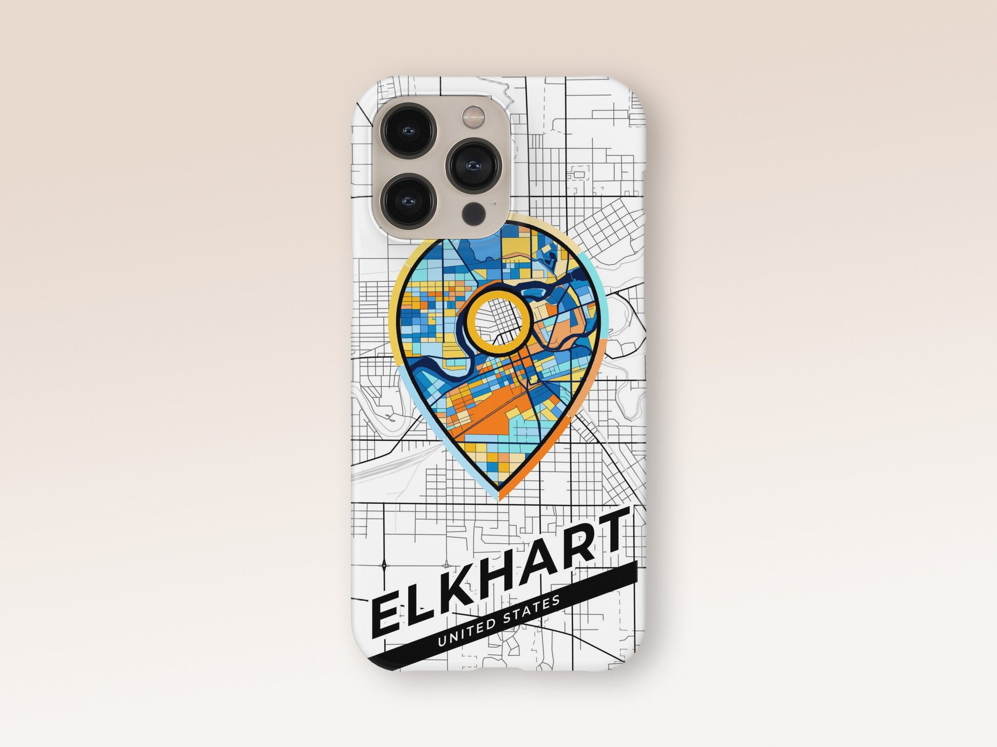 Elkhart Indiana slim phone case with colorful icon. Birthday, wedding or housewarming gift. Couple match cases. 1