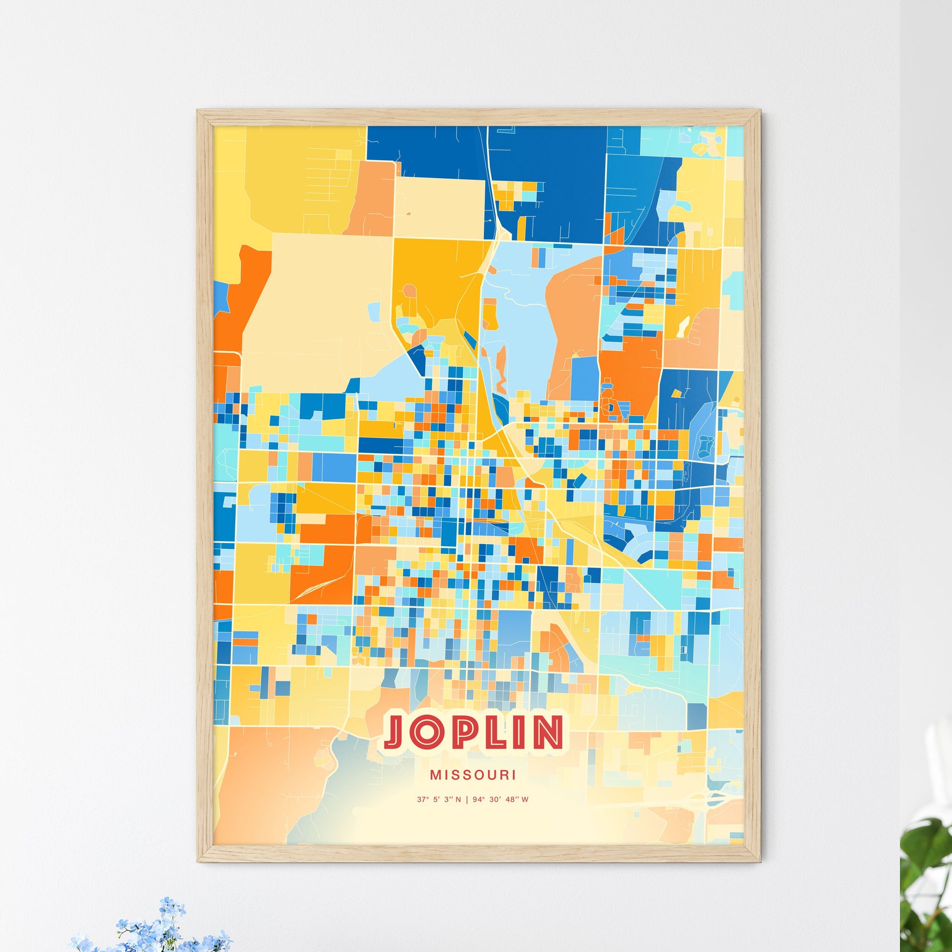 Colorful JOPLIN MISSOURI Fine Art Map Blue Orange