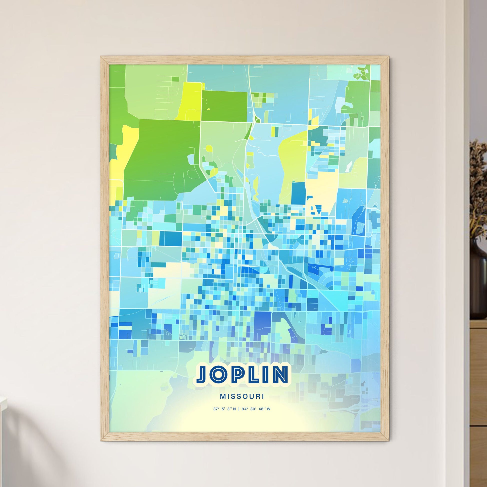 Colorful JOPLIN MISSOURI Fine Art Map Cool Blue