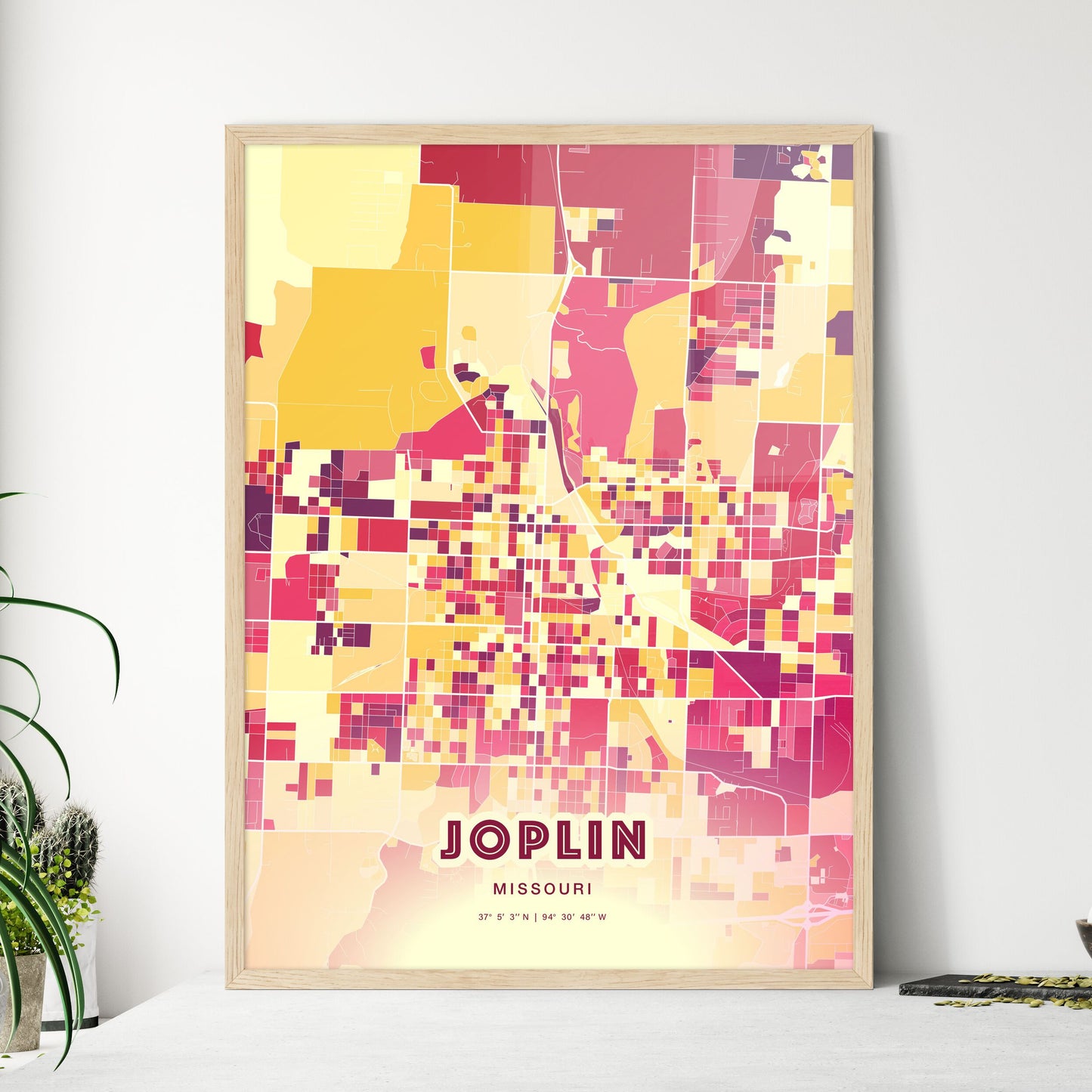 Colorful JOPLIN MISSOURI Fine Art Map Hot Red