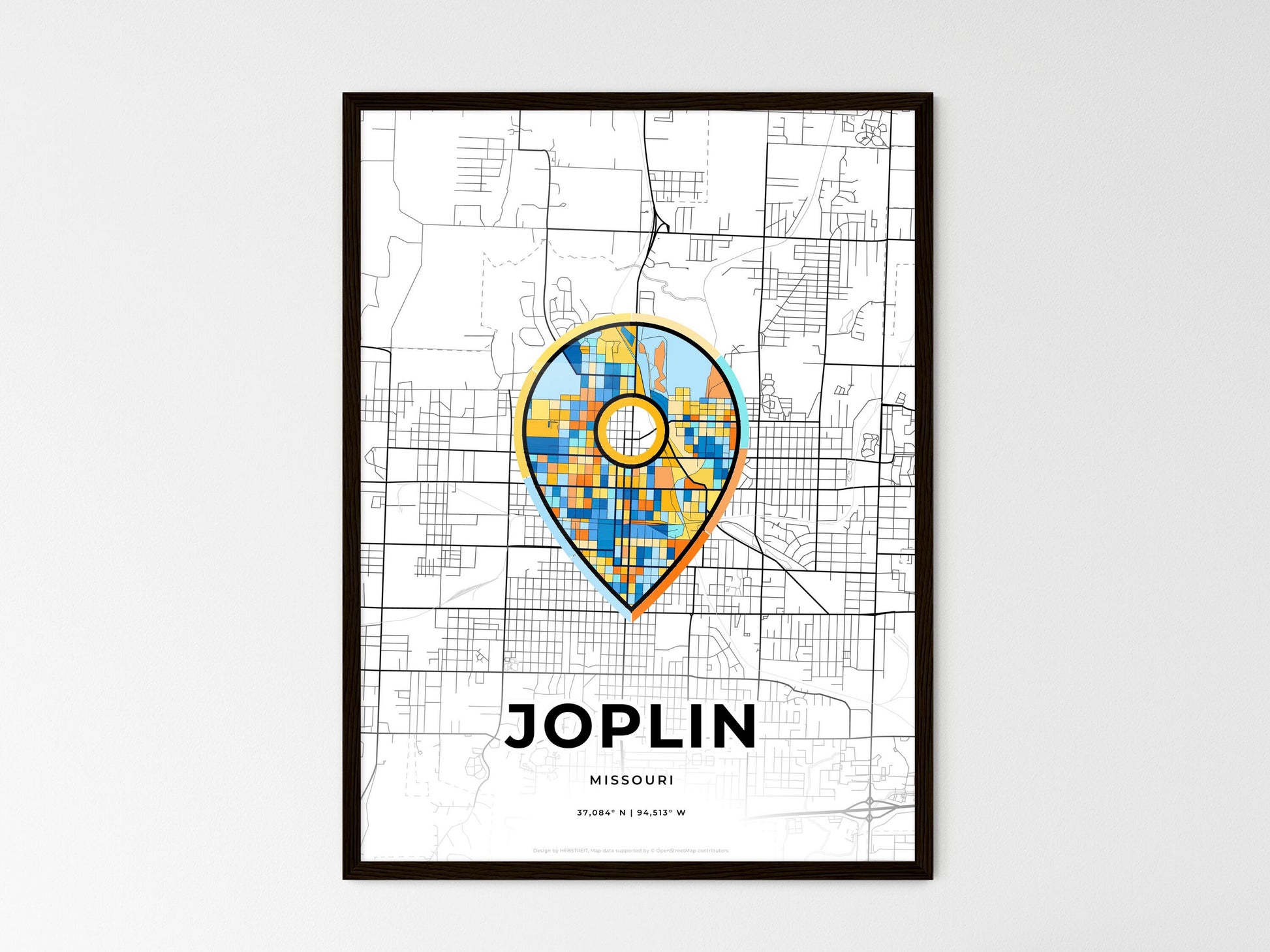JOPLIN MISSOURI minimal art map with a colorful icon. Where it all began, Couple map gift. Style 1