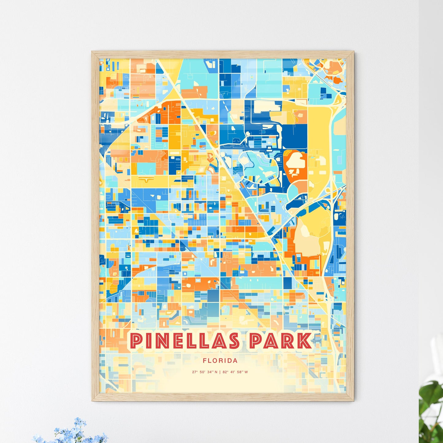 Colorful PINELLAS PARK FLORIDA Fine Art Map Blue Orange