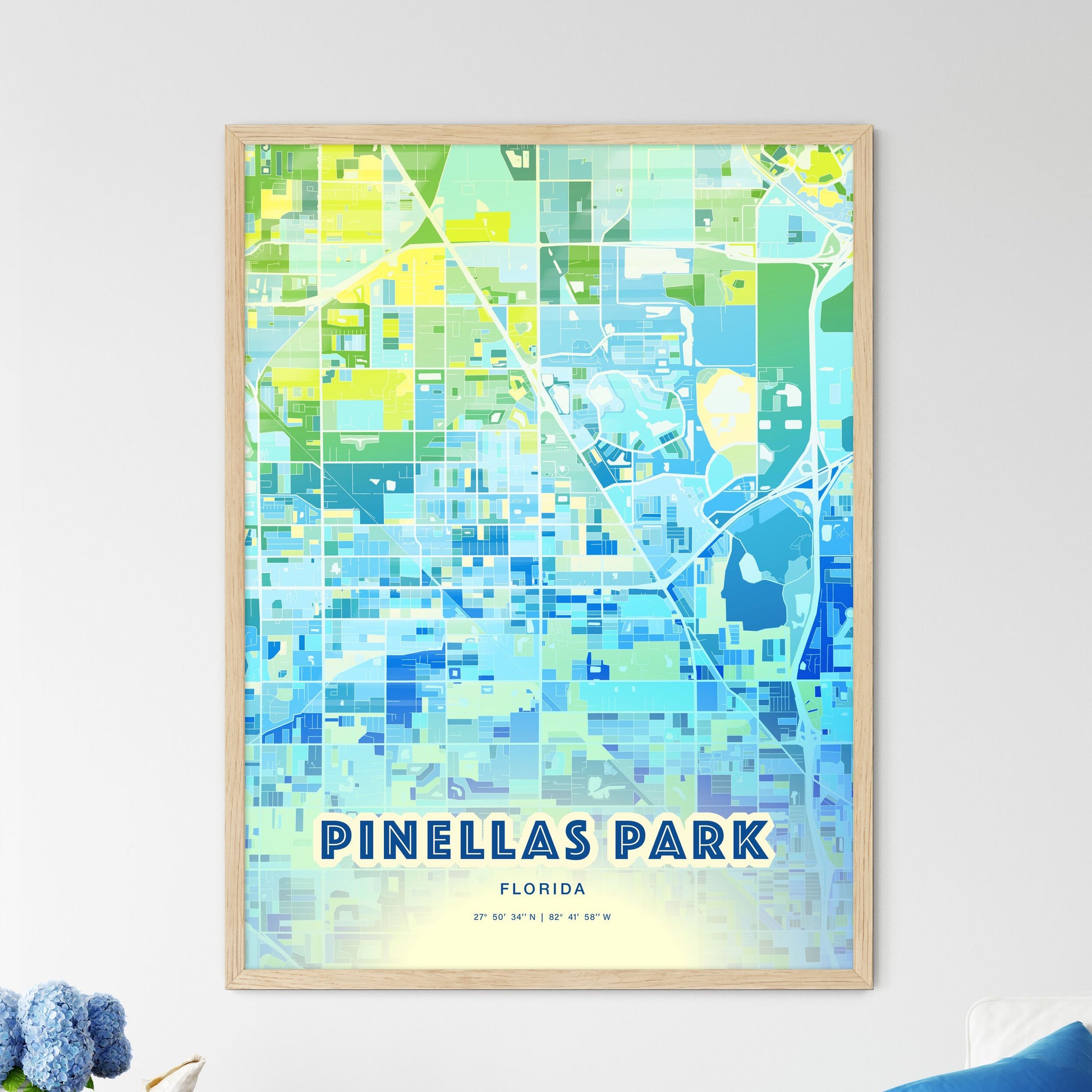 Colorful PINELLAS PARK FLORIDA Fine Art Map Cool Blue