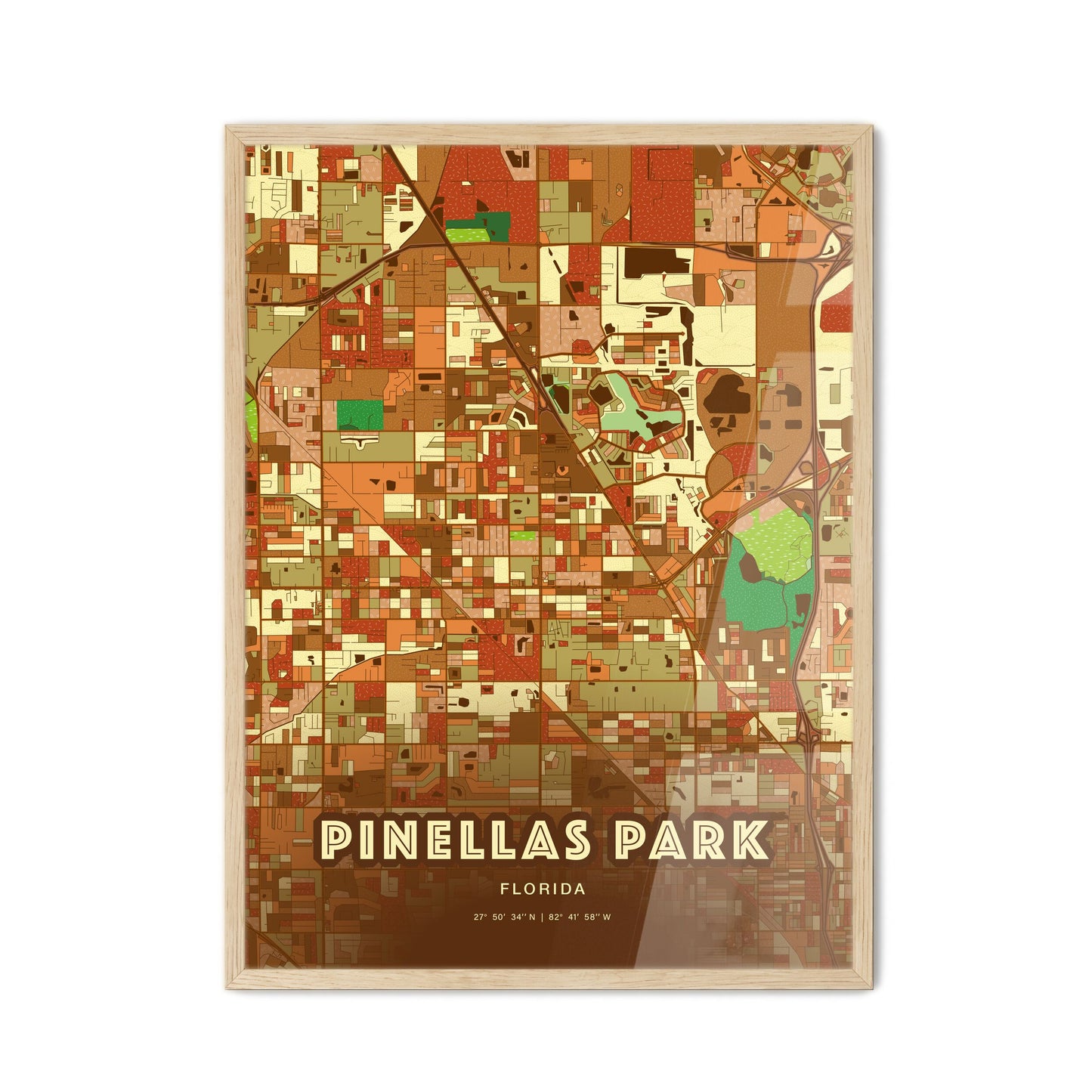 Colorful PINELLAS PARK FLORIDA Fine Art Map Farmhouse