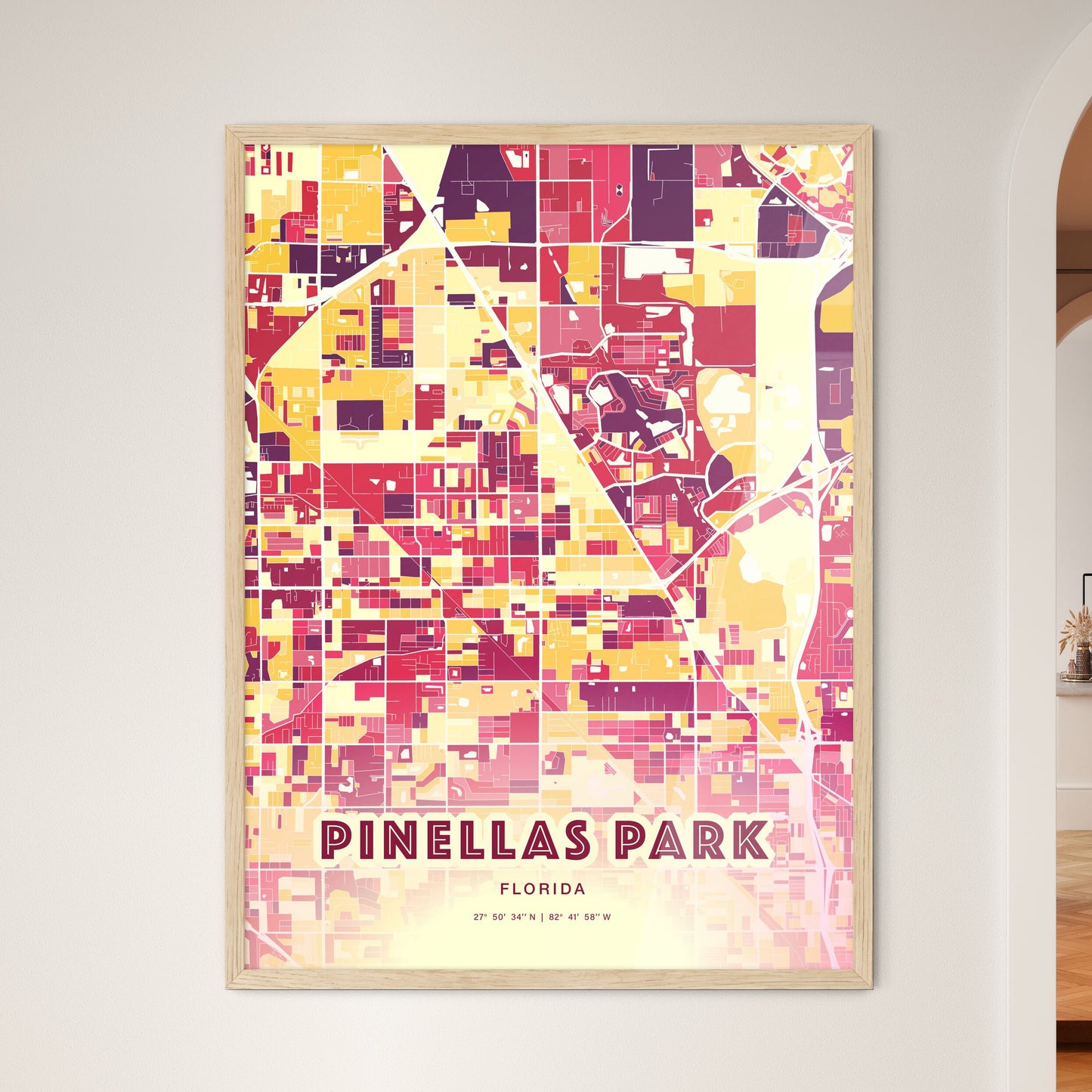 Colorful PINELLAS PARK FLORIDA Fine Art Map Hot Red