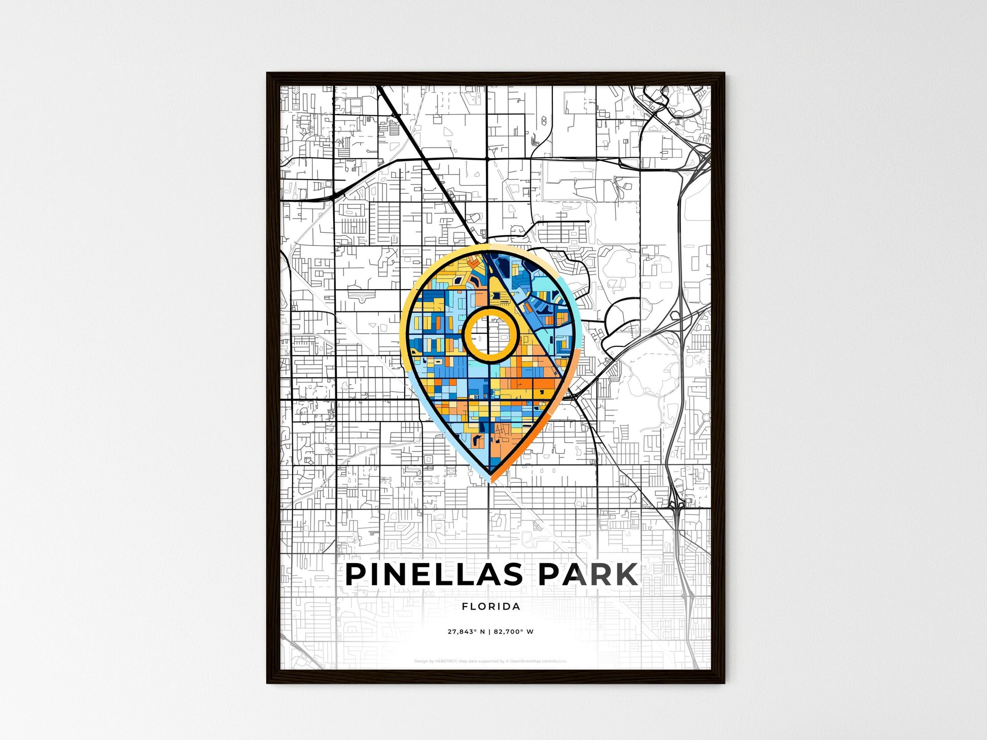 PINELLAS PARK FLORIDA minimal art map with a colorful icon. Style 1