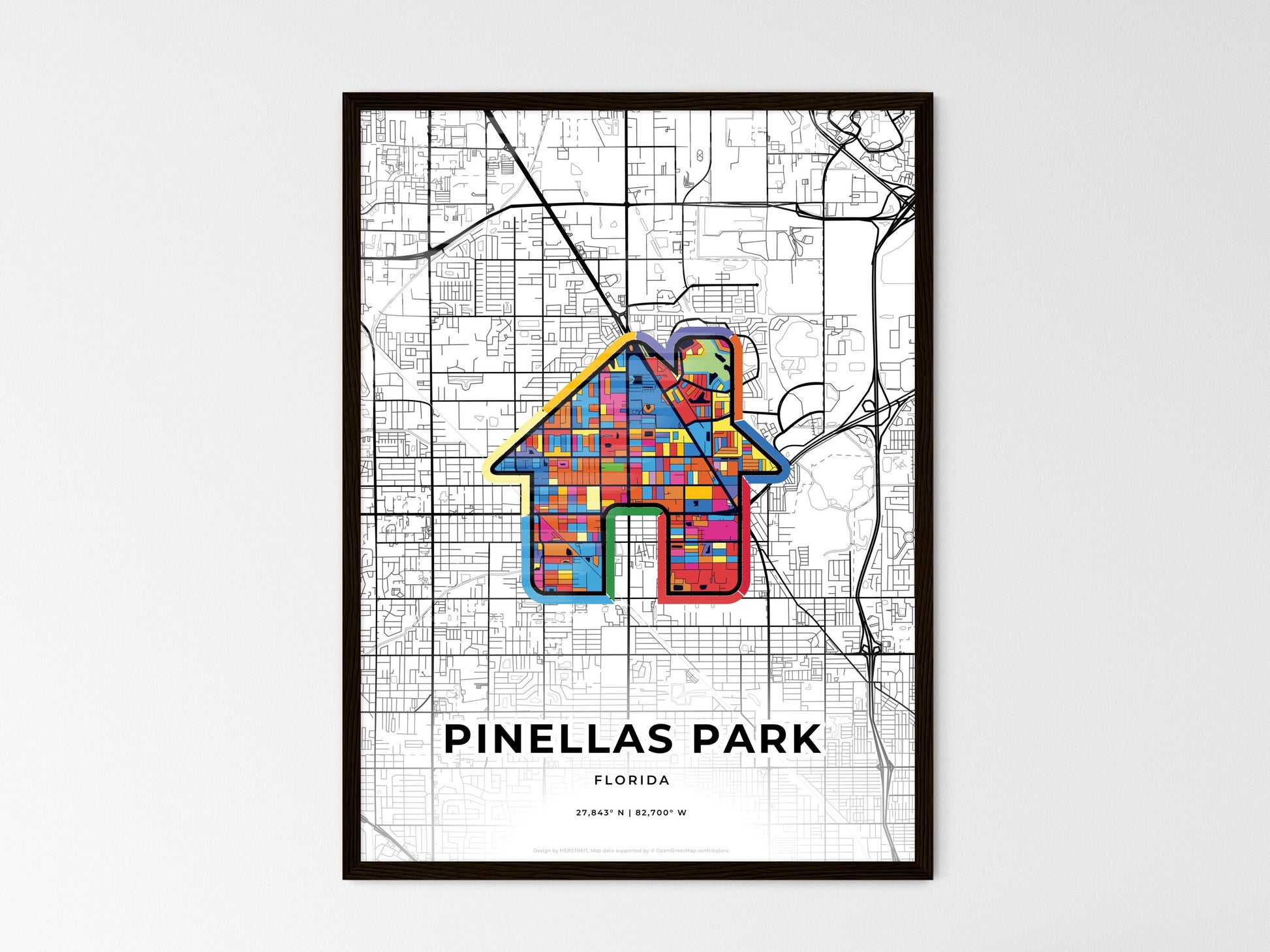PINELLAS PARK FLORIDA minimal art map with a colorful icon. Style 3