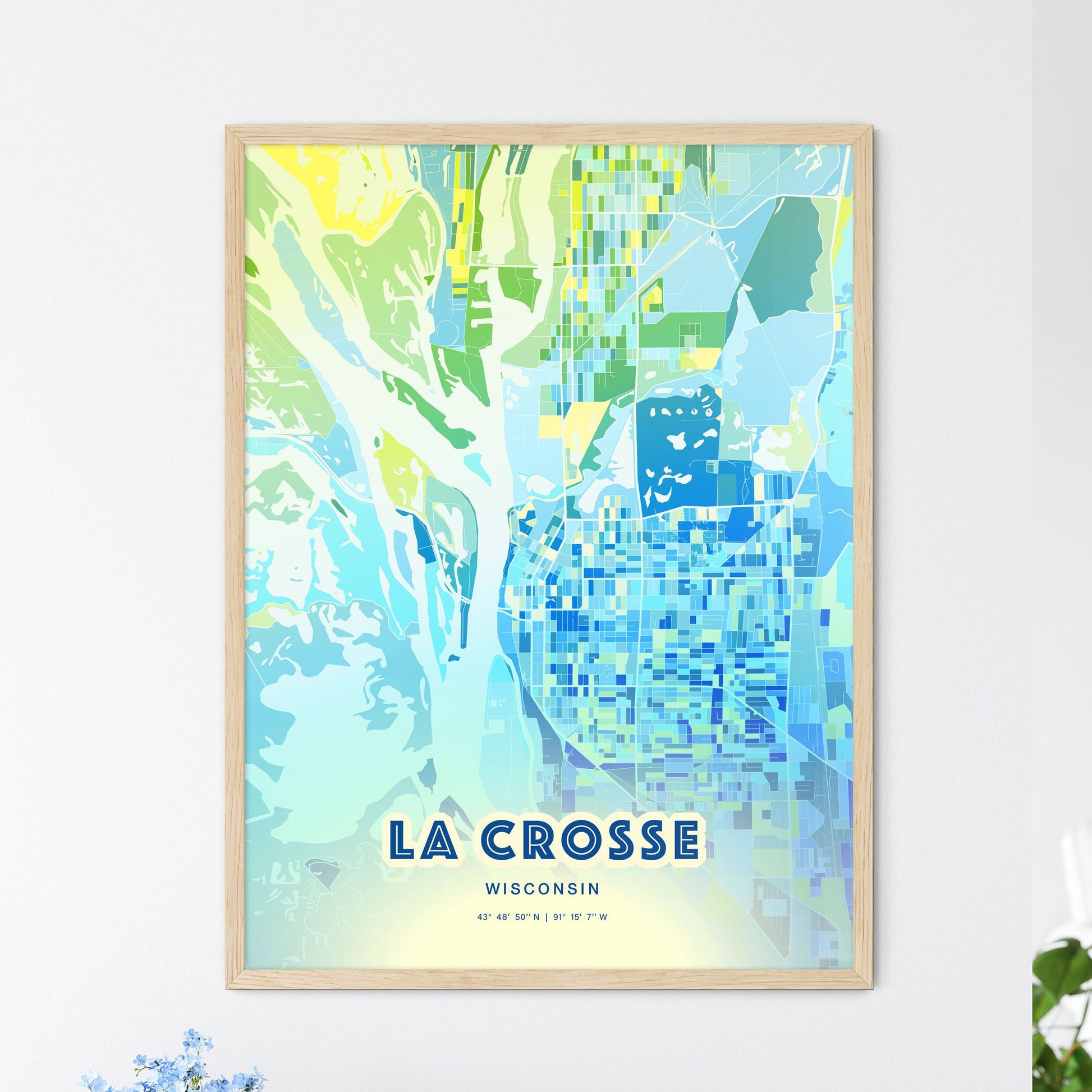 Colorful LA CROSSE WISCONSIN Fine Art Map Cool Blue