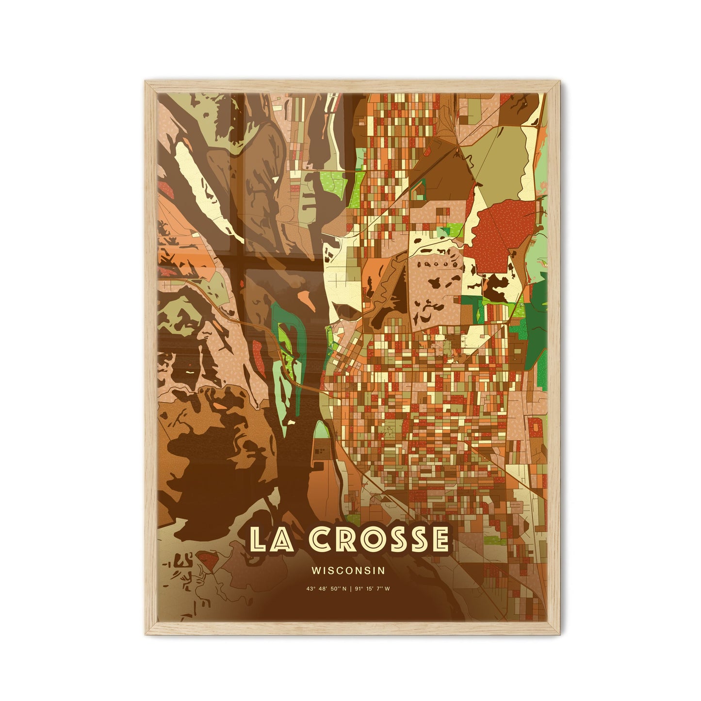 Colorful LA CROSSE WISCONSIN Fine Art Map Farmhouse