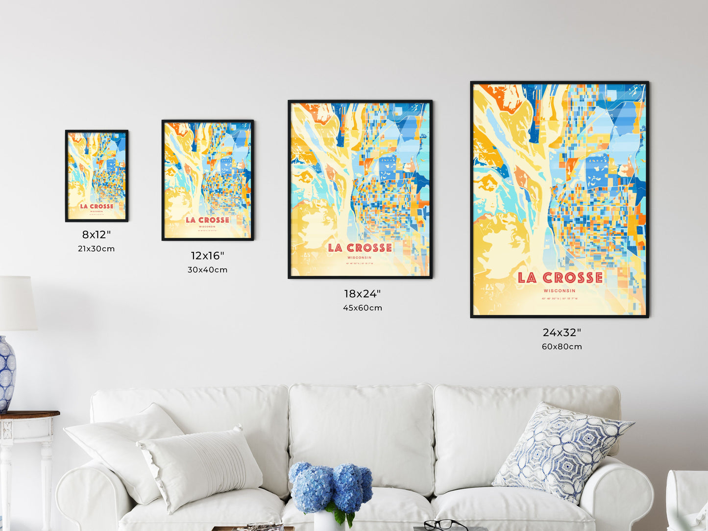 Colorful LA CROSSE WISCONSIN Fine Art Map Blue Orange