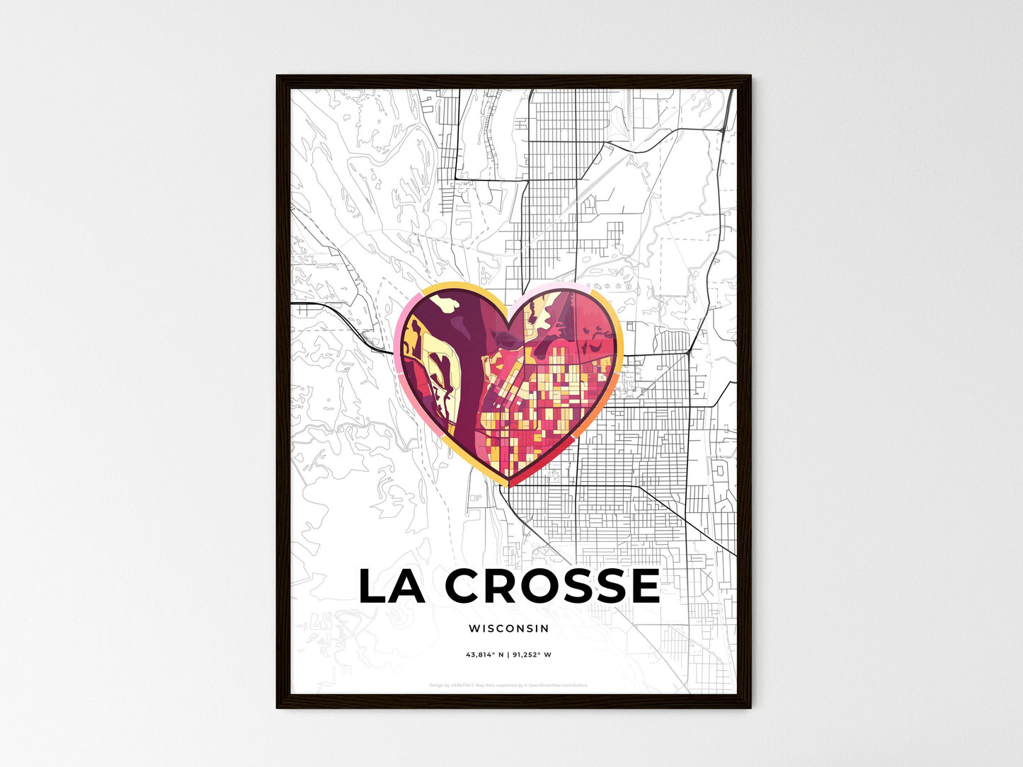 LA CROSSE WISCONSIN minimal art map with a colorful icon. Where it all began, Couple map gift. Style 2