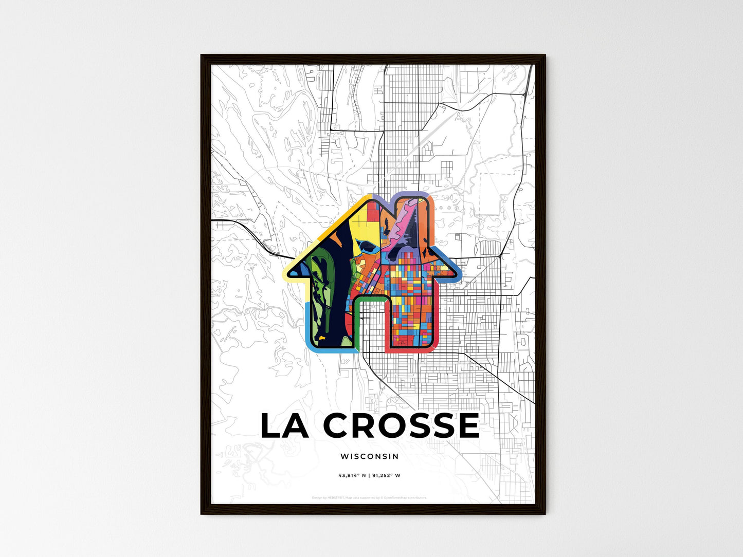 LA CROSSE WISCONSIN minimal art map with a colorful icon. Where it all began, Couple map gift. Style 3