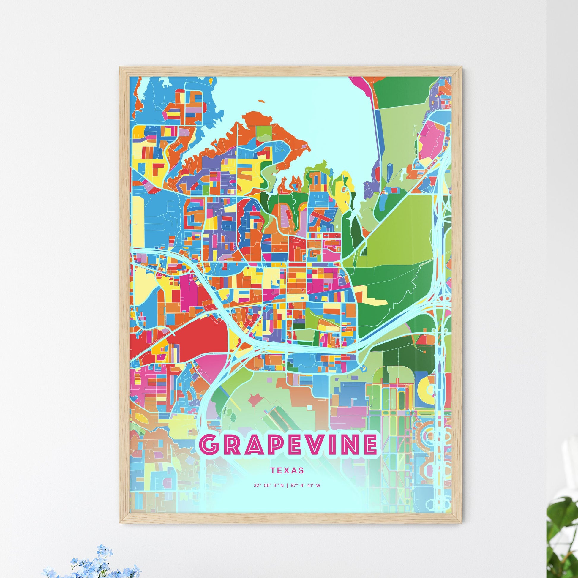 Colorful GRAPEVINE TEXAS Fine Art Map Crazy Colors