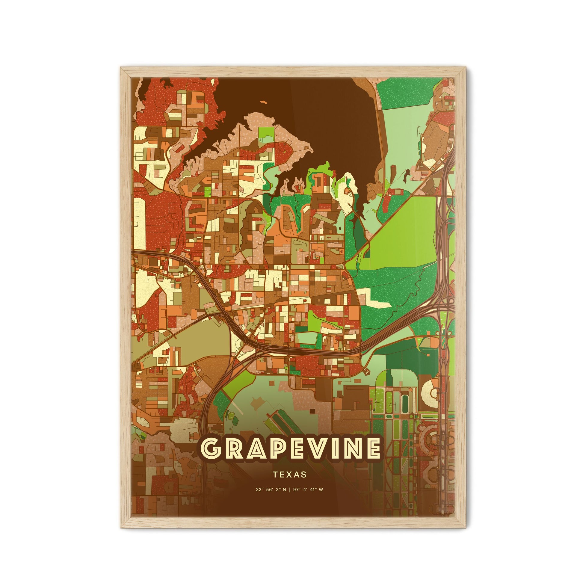 Colorful GRAPEVINE TEXAS Fine Art Map Farmhouse