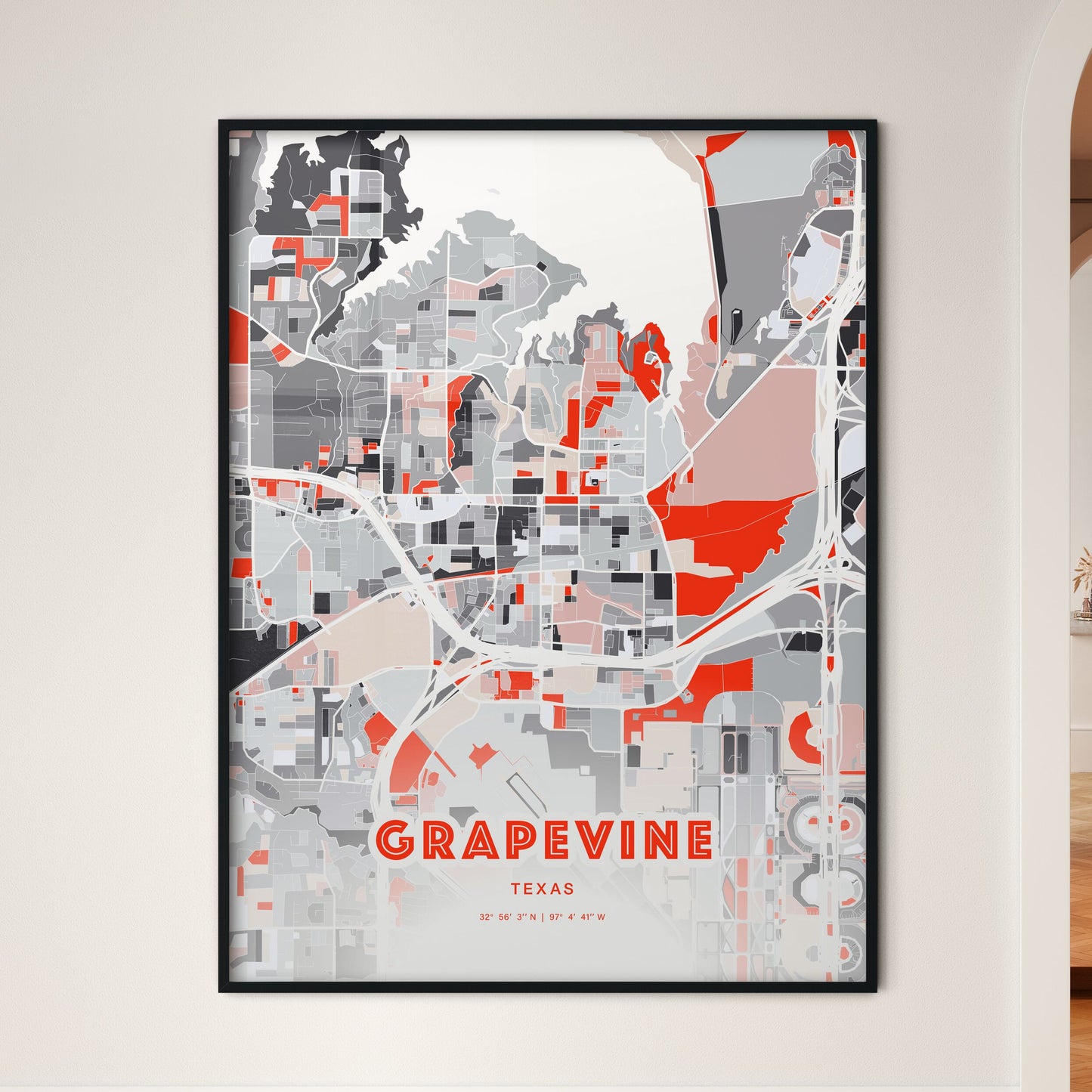 Colorful GRAPEVINE TEXAS Fine Art Map Modern