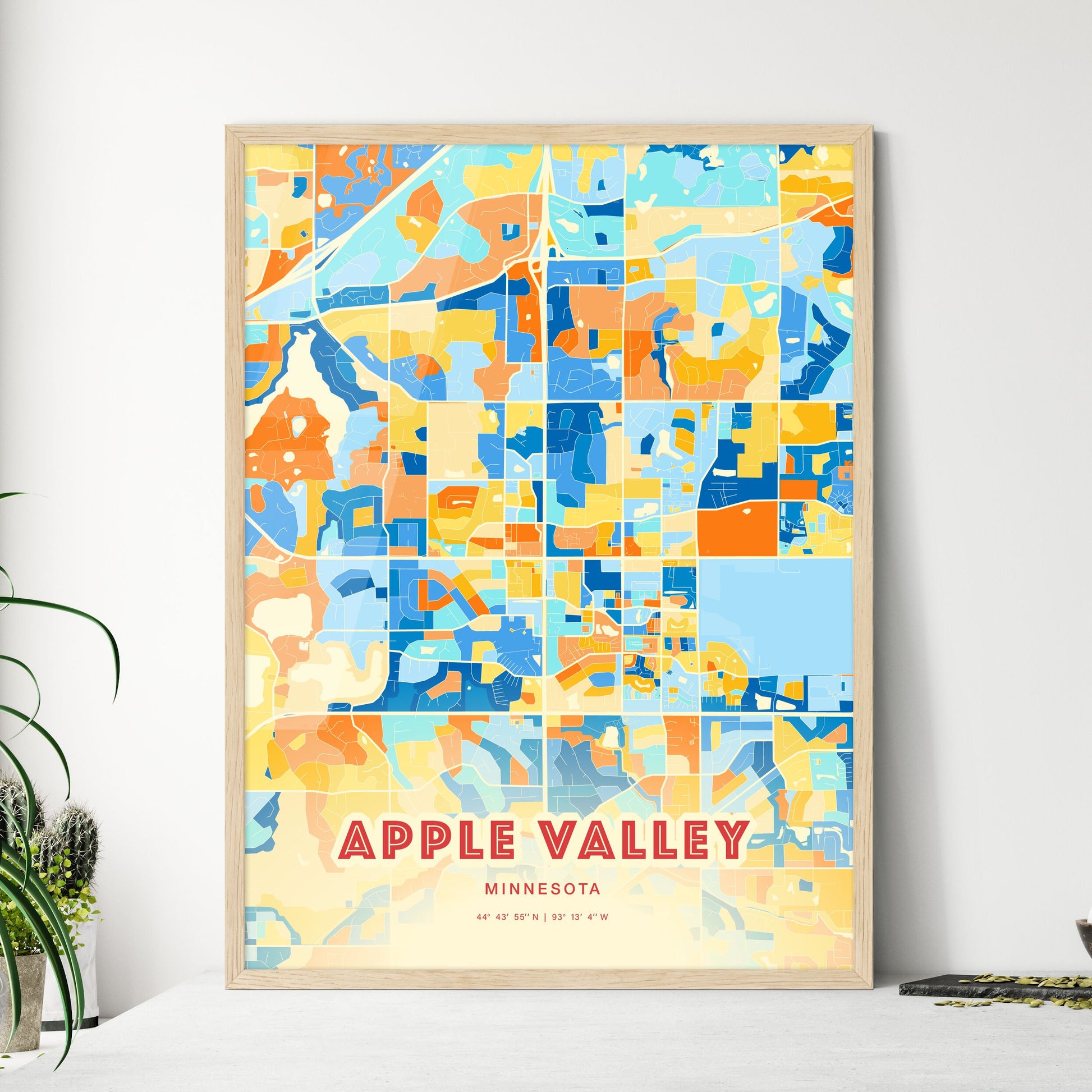 Colorful APPLE VALLEY MINNESOTA Fine Art Map Blue Orange