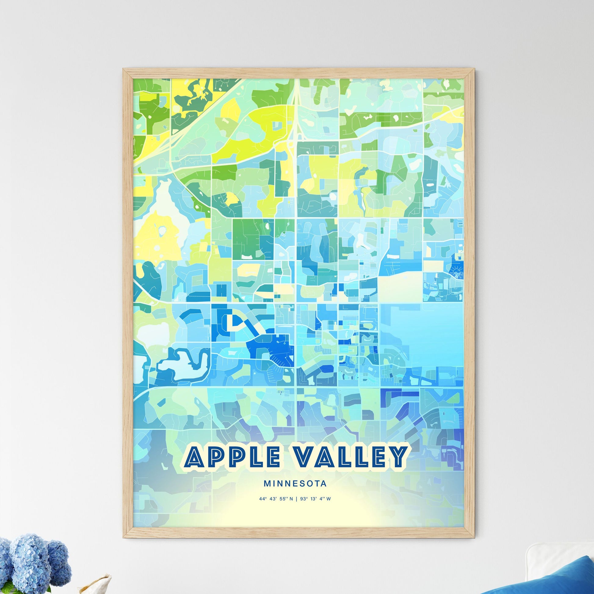 Colorful APPLE VALLEY MINNESOTA Fine Art Map Cool Blue