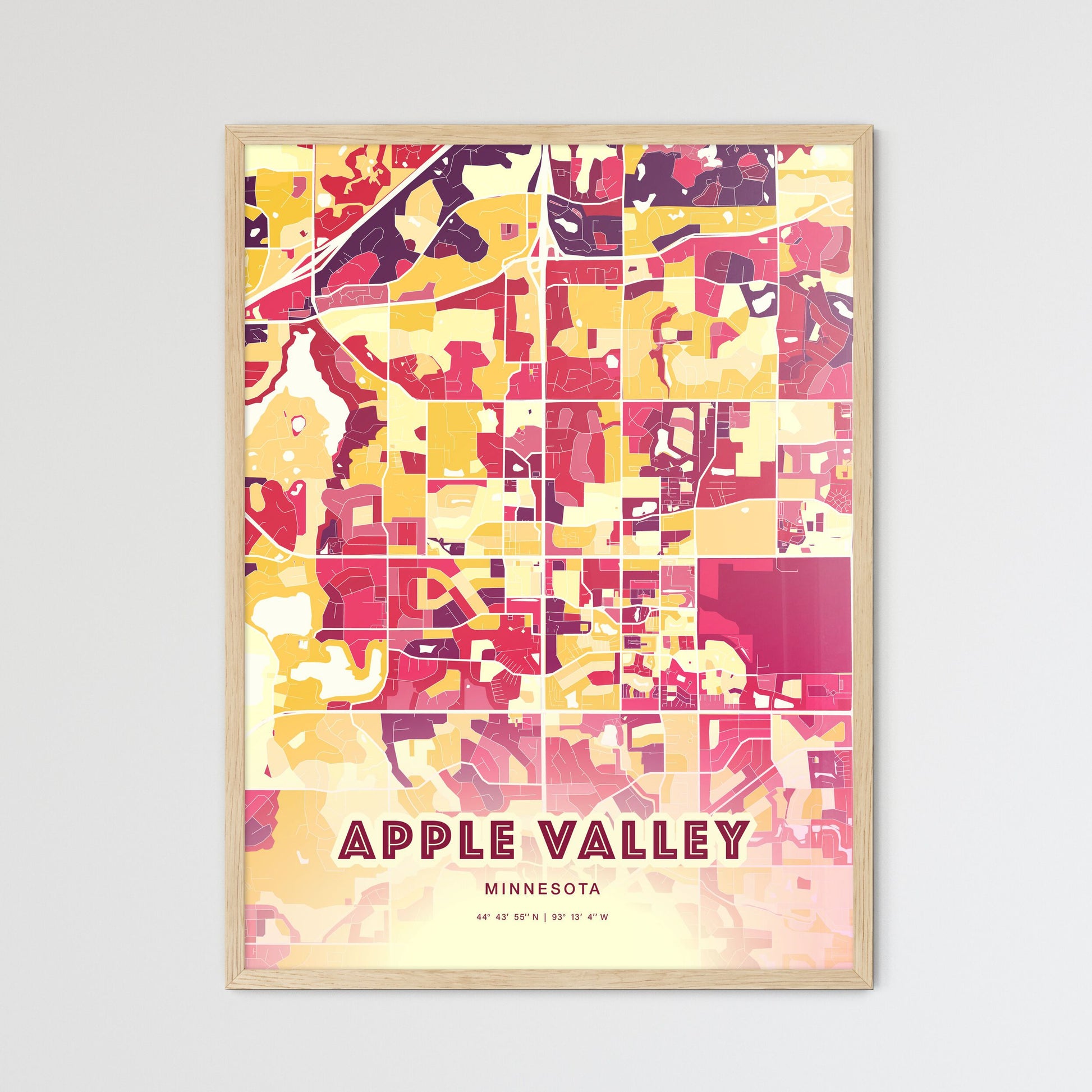 Colorful APPLE VALLEY MINNESOTA Fine Art Map Hot Red