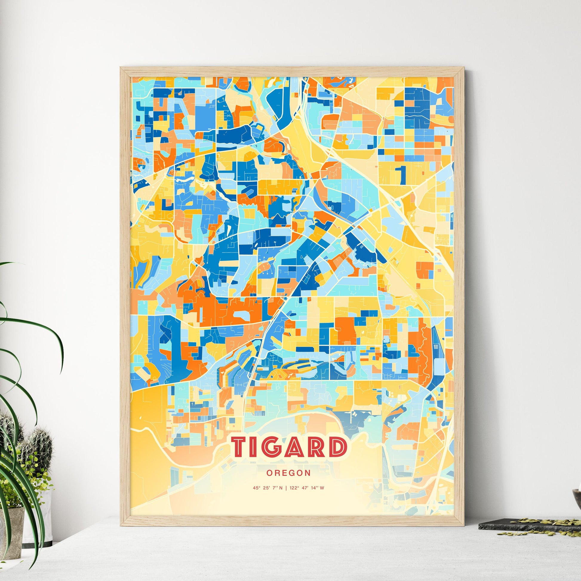 Colorful TIGARD OREGON Fine Art Map Blue Orange