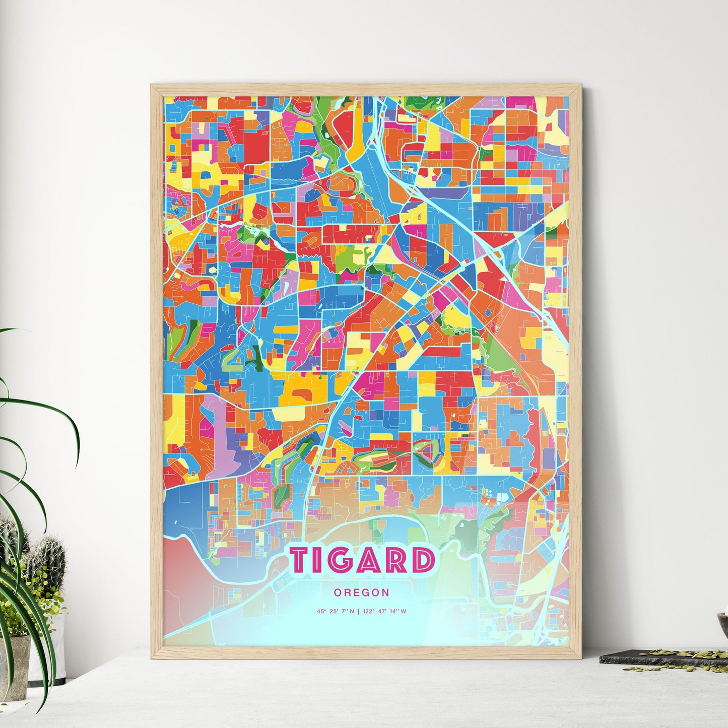 Colorful TIGARD OREGON Fine Art Map Crazy Colors