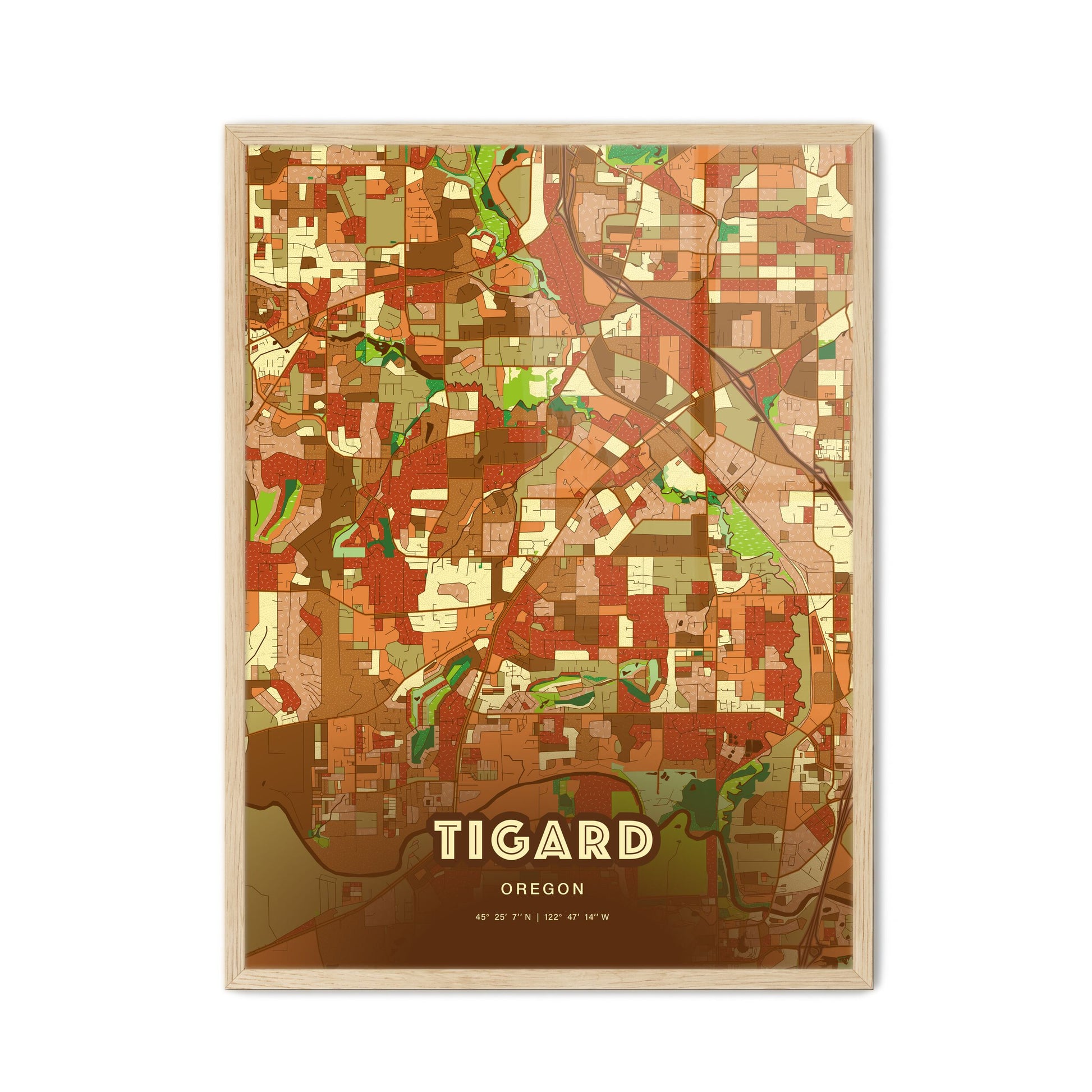 Colorful TIGARD OREGON Fine Art Map Farmhouse