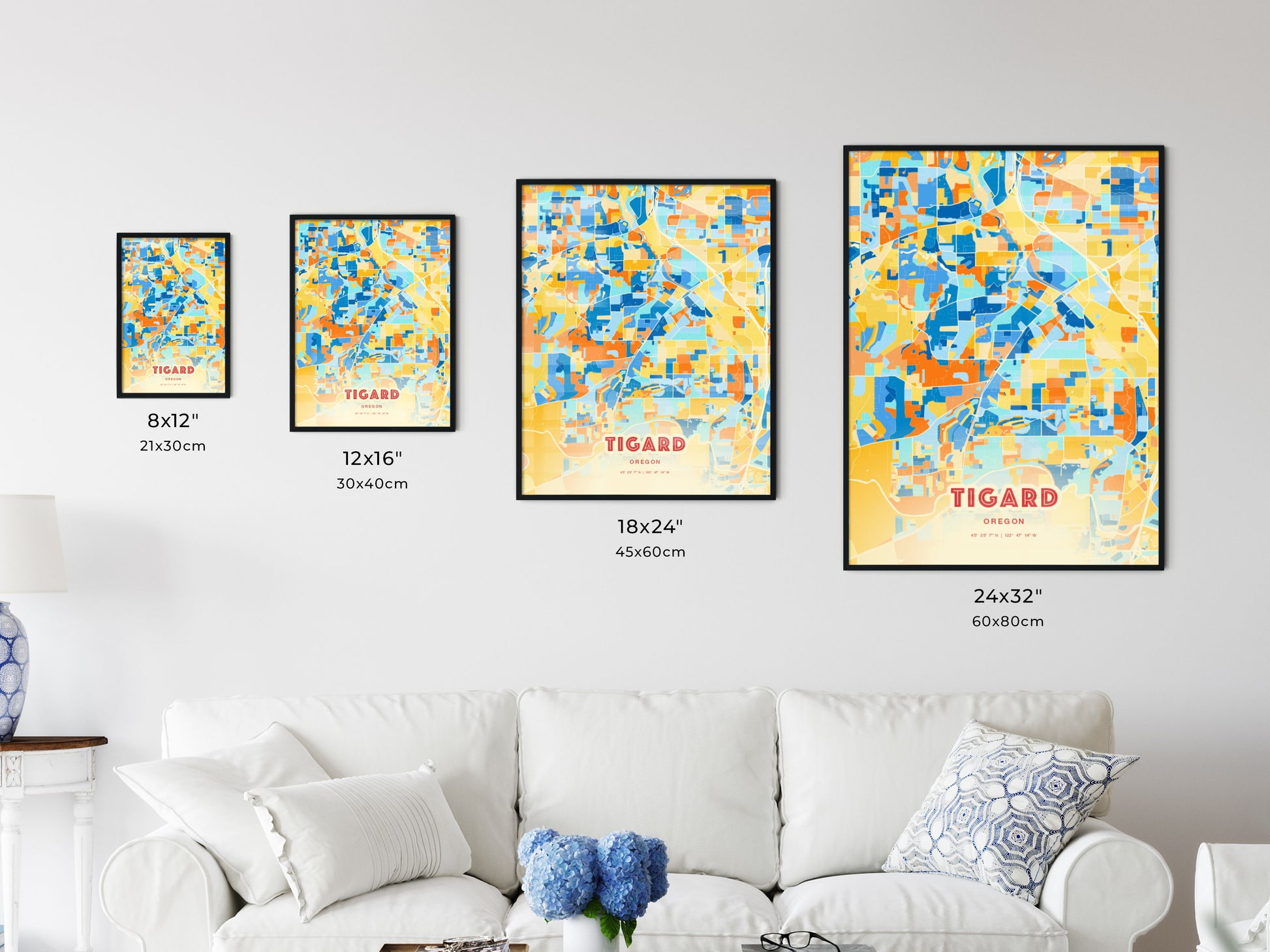 Colorful TIGARD OREGON Fine Art Map Blue Orange