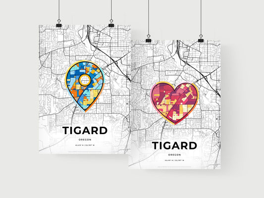TIGARD OREGON minimal art map with a colorful icon.
