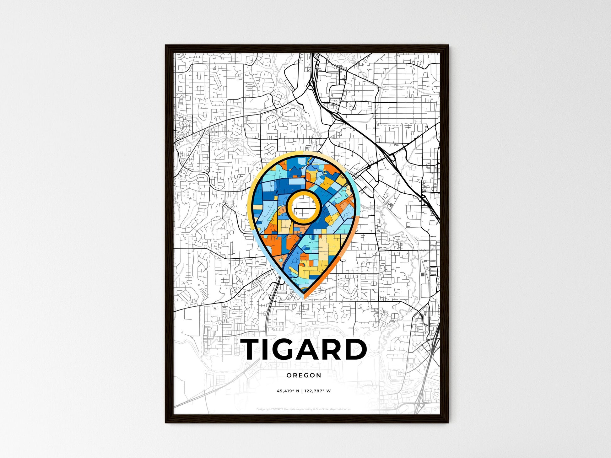TIGARD OREGON minimal art map with a colorful icon. Style 1