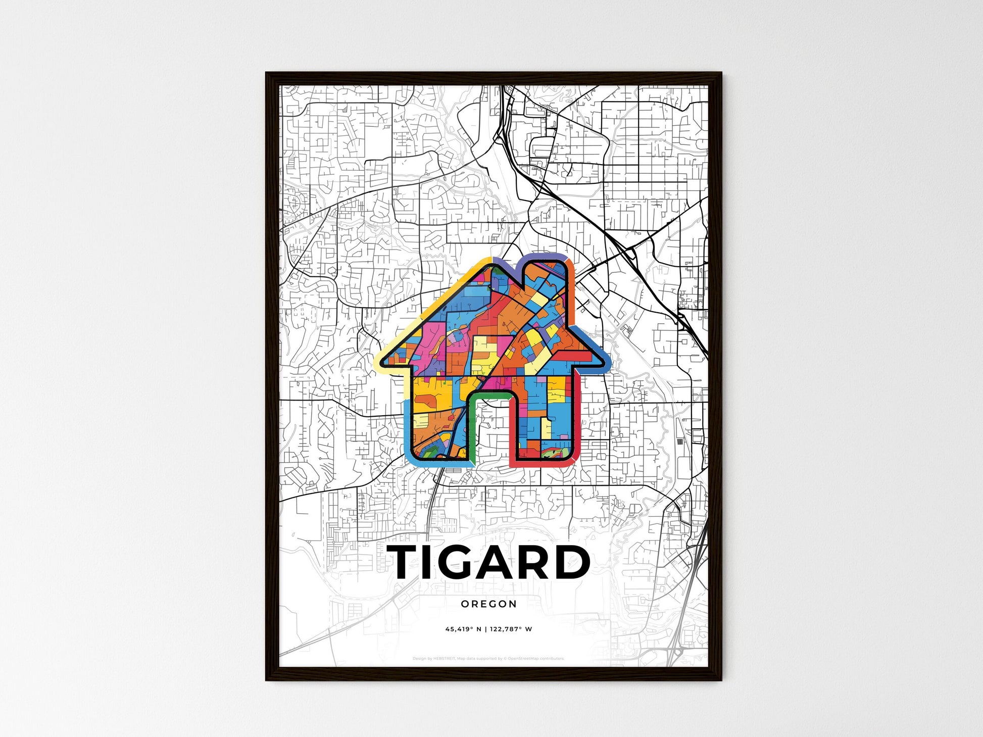 TIGARD OREGON minimal art map with a colorful icon. Style 3