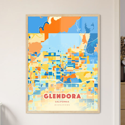 Colorful GLENDORA CALIFORNIA Fine Art Map Blue Orange