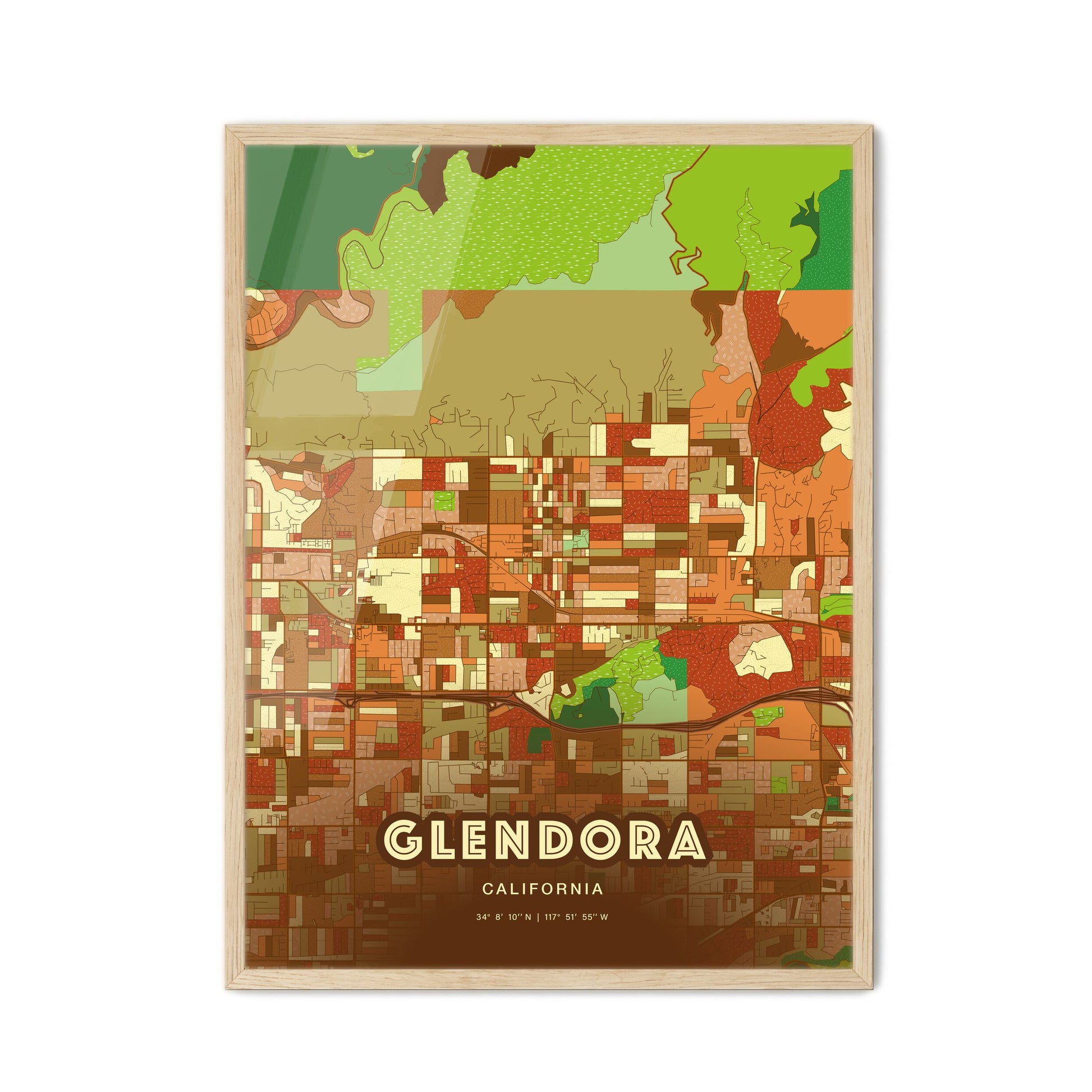 Colorful GLENDORA CALIFORNIA Fine Art Map Farmhouse