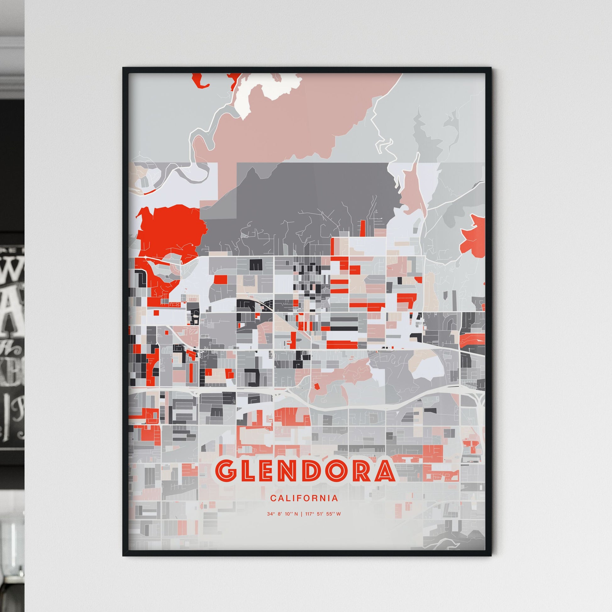 Colorful GLENDORA CALIFORNIA Fine Art Map Modern