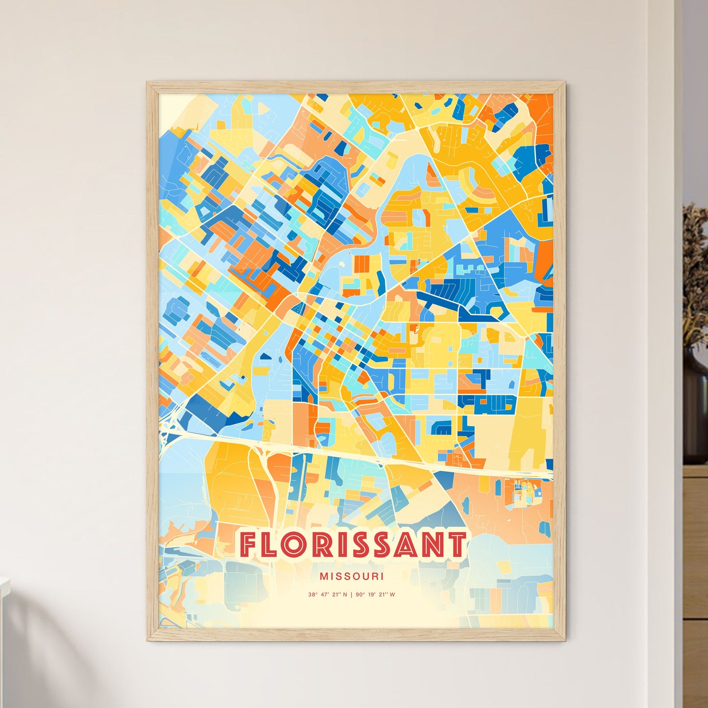 Colorful FLORISSANT MISSOURI Fine Art Map Blue Orange