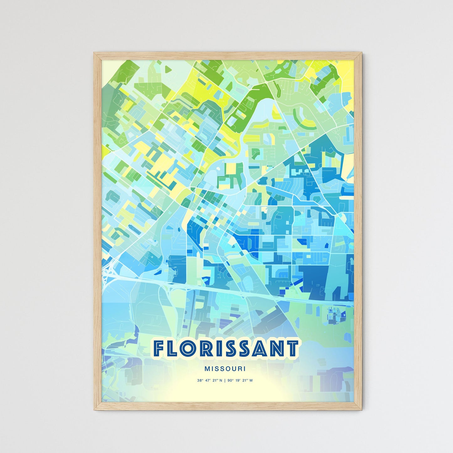 Colorful FLORISSANT MISSOURI Fine Art Map Cool Blue