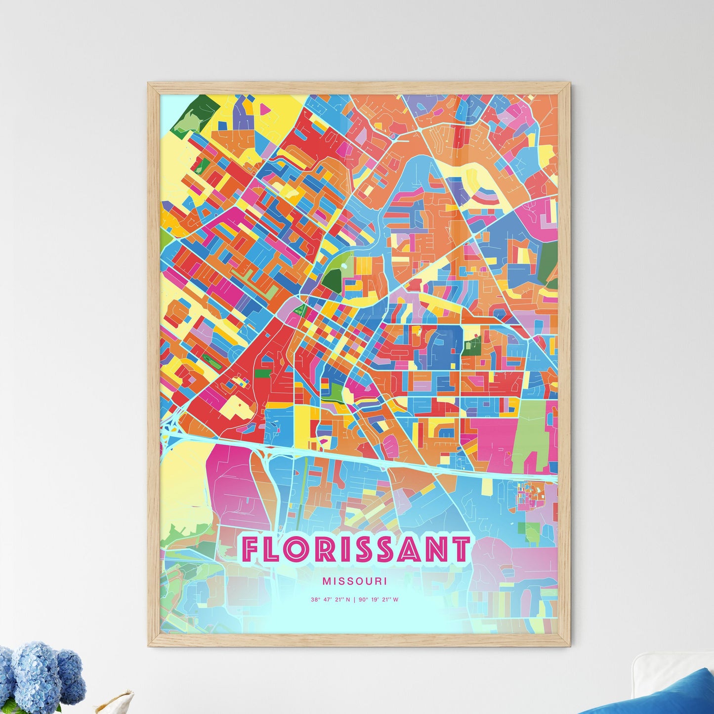 Colorful FLORISSANT MISSOURI Fine Art Map Crazy Colors