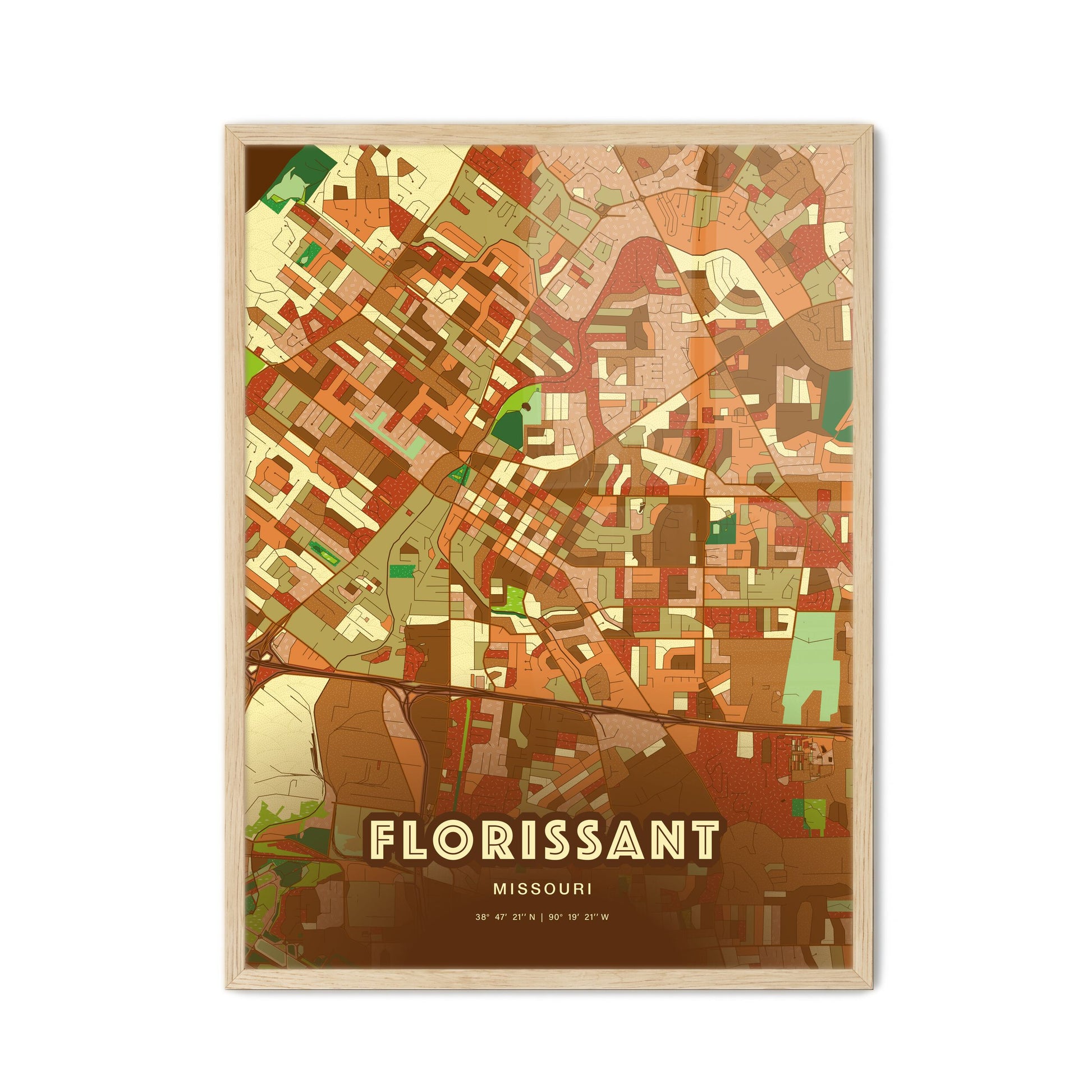 Colorful FLORISSANT MISSOURI Fine Art Map Farmhouse