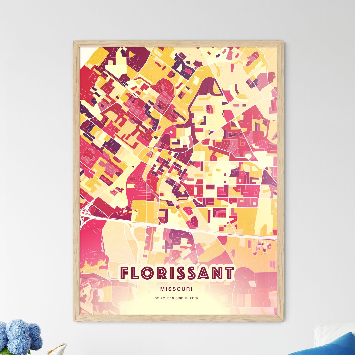 Colorful FLORISSANT MISSOURI Fine Art Map Hot Red