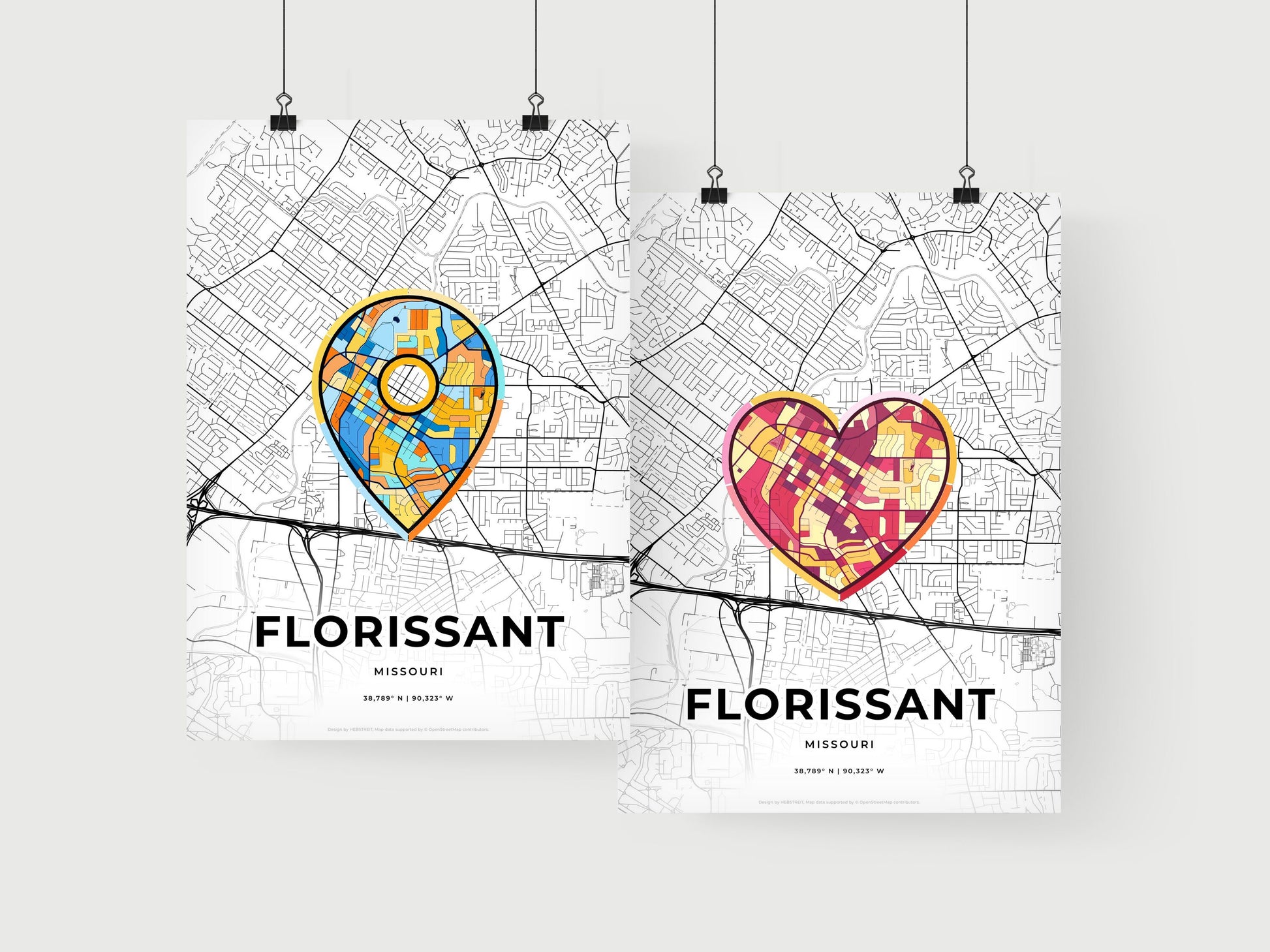 FLORISSANT MISSOURI minimal art map with a colorful icon. Where it all began, Couple map gift.