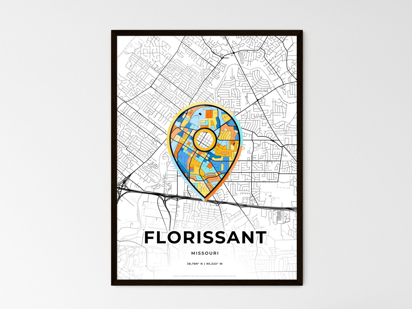 FLORISSANT MISSOURI minimal art map with a colorful icon. Where it all began, Couple map gift. Style 1