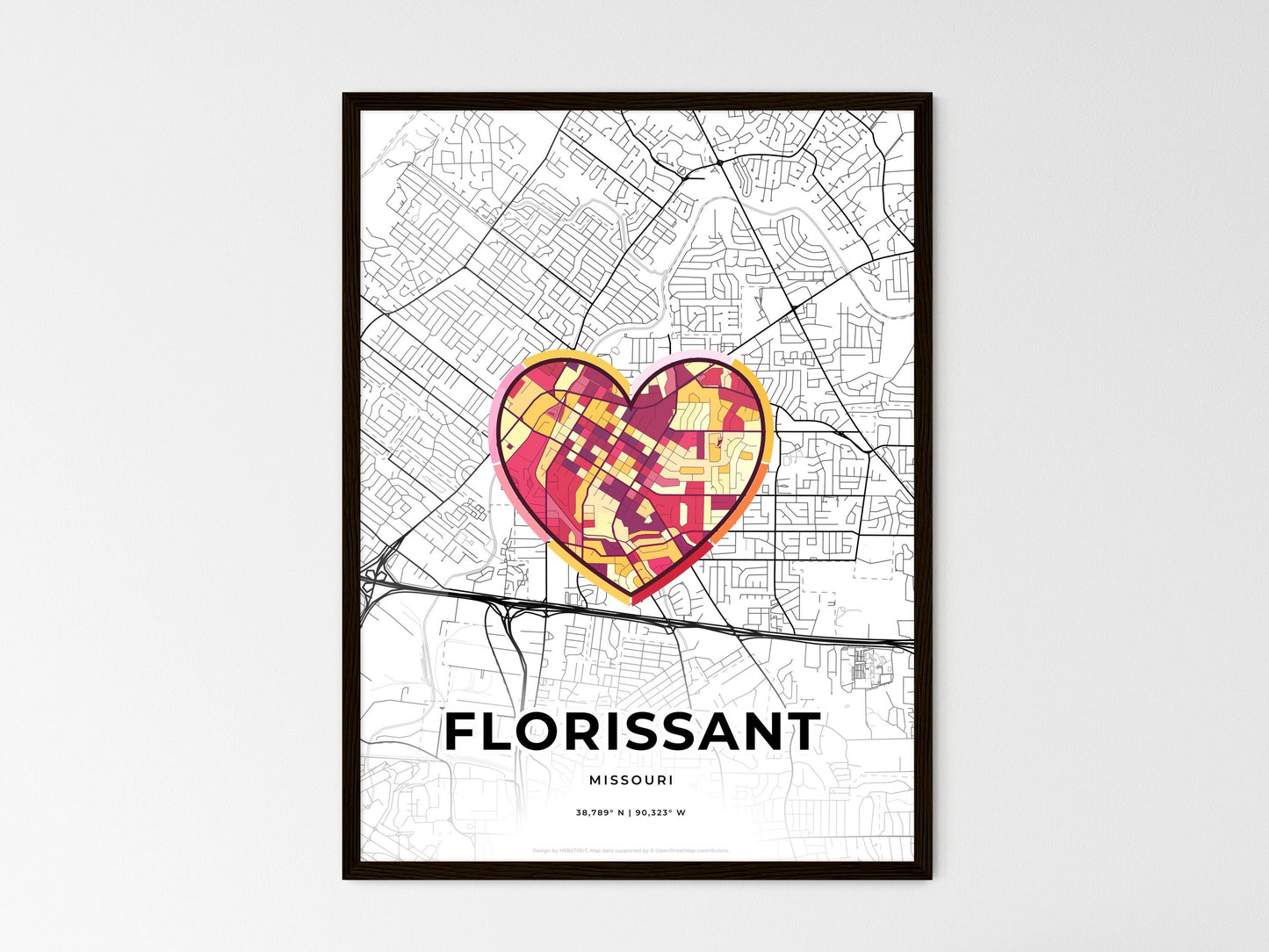 FLORISSANT MISSOURI minimal art map with a colorful icon. Where it all began, Couple map gift. Style 2