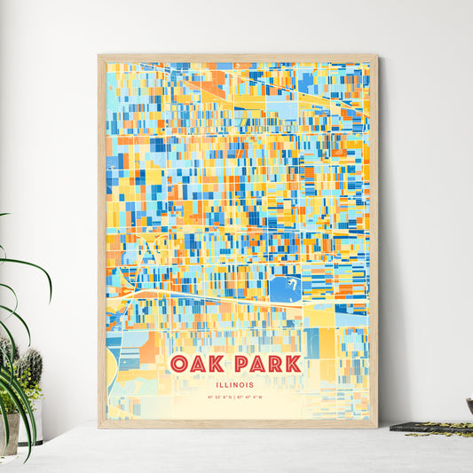 Colorful OAK PARK ILLINOIS Fine Art Map Blue Orange