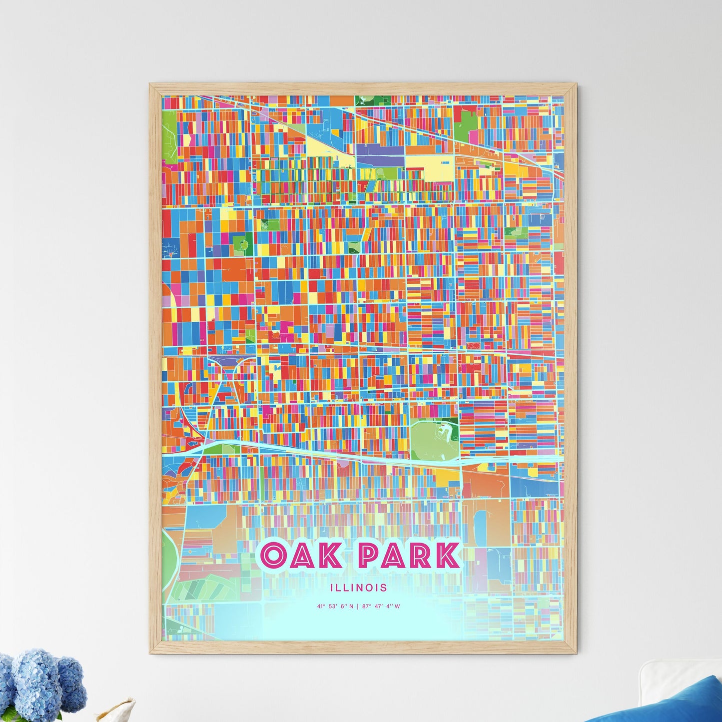 Colorful OAK PARK ILLINOIS Fine Art Map Crazy Colors
