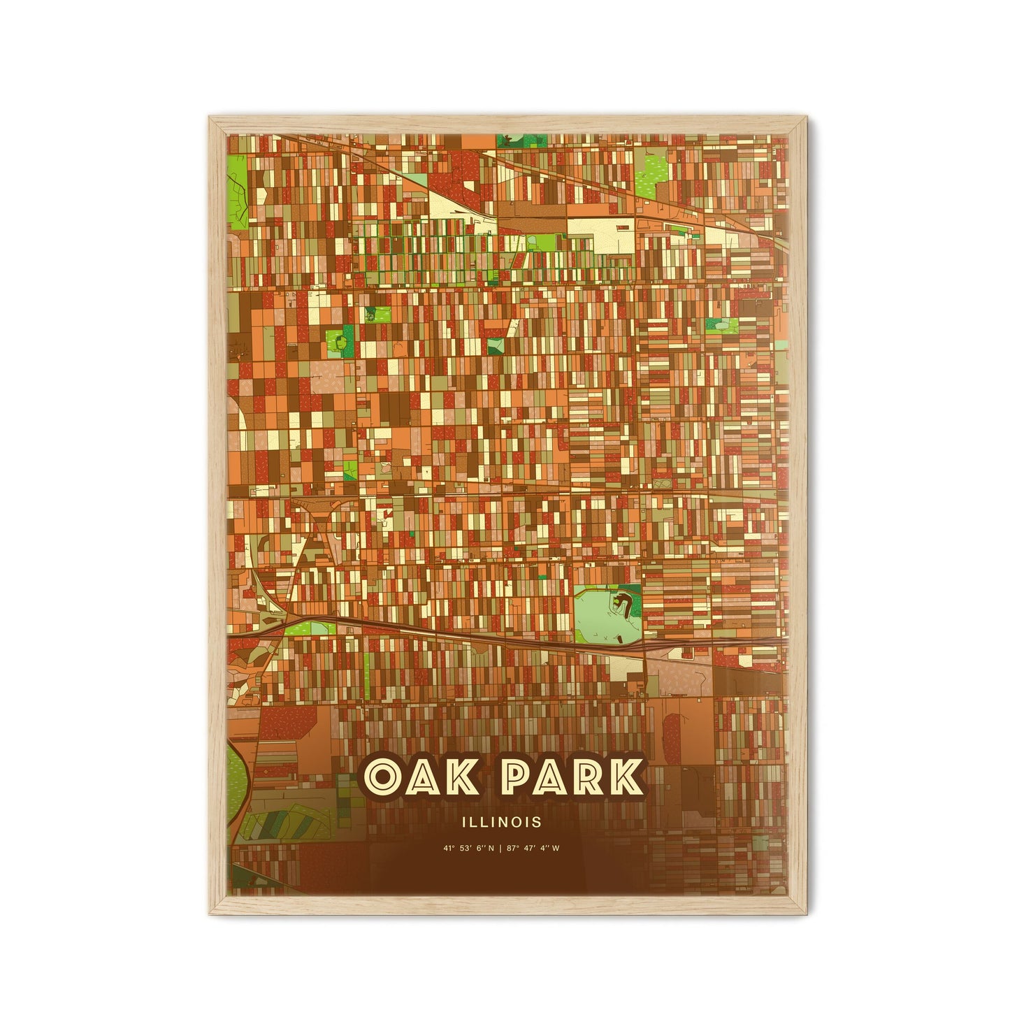 Colorful OAK PARK ILLINOIS Fine Art Map Farmhouse