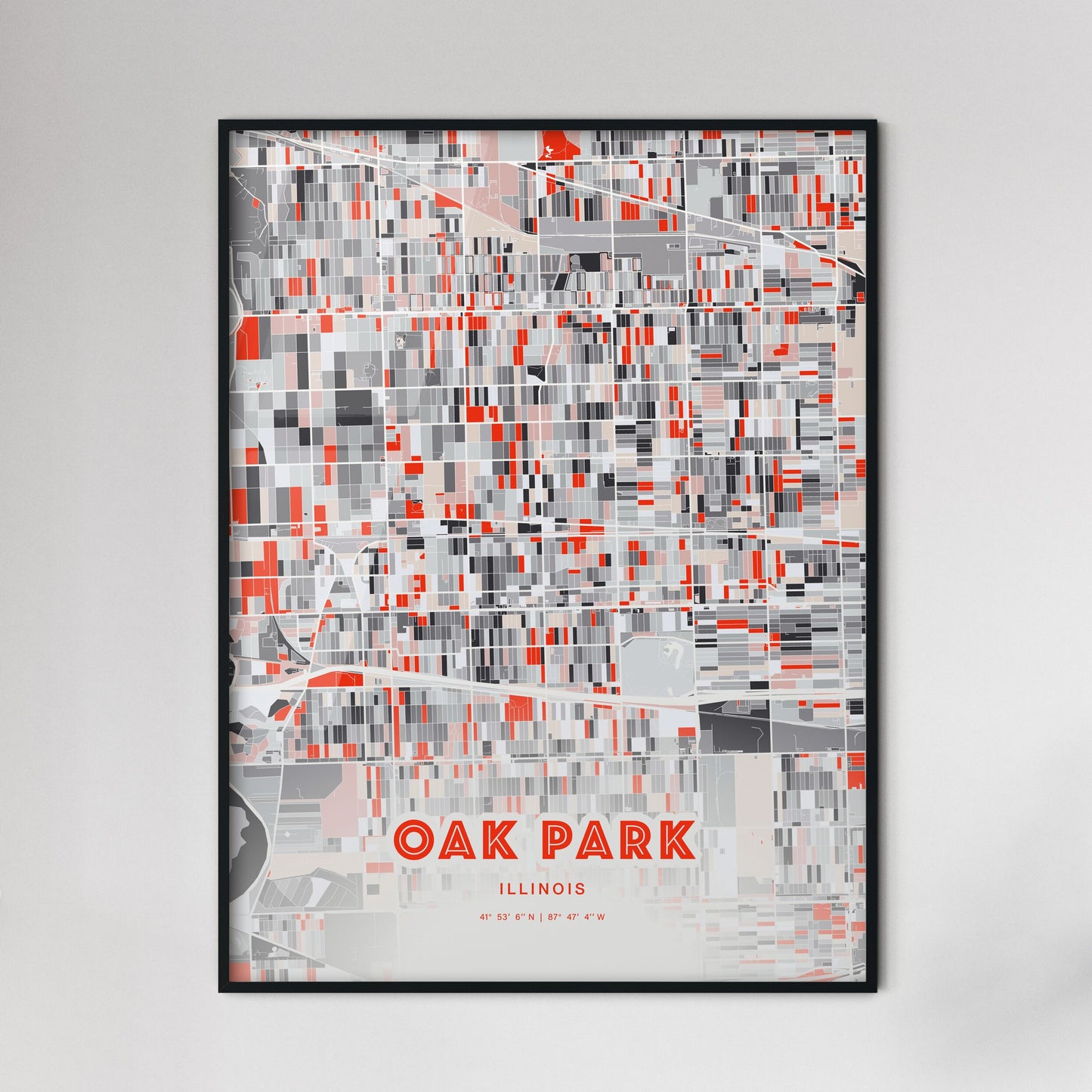 Colorful OAK PARK ILLINOIS Fine Art Map Modern