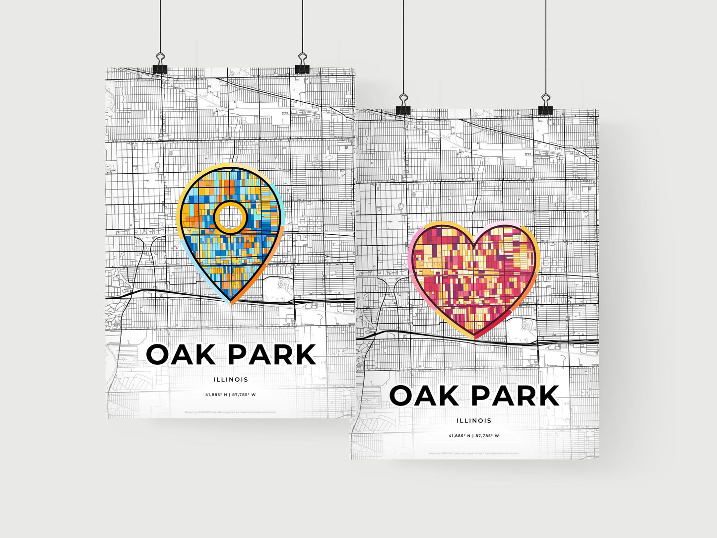 OAK PARK ILLINOIS minimal art map with a colorful icon.
